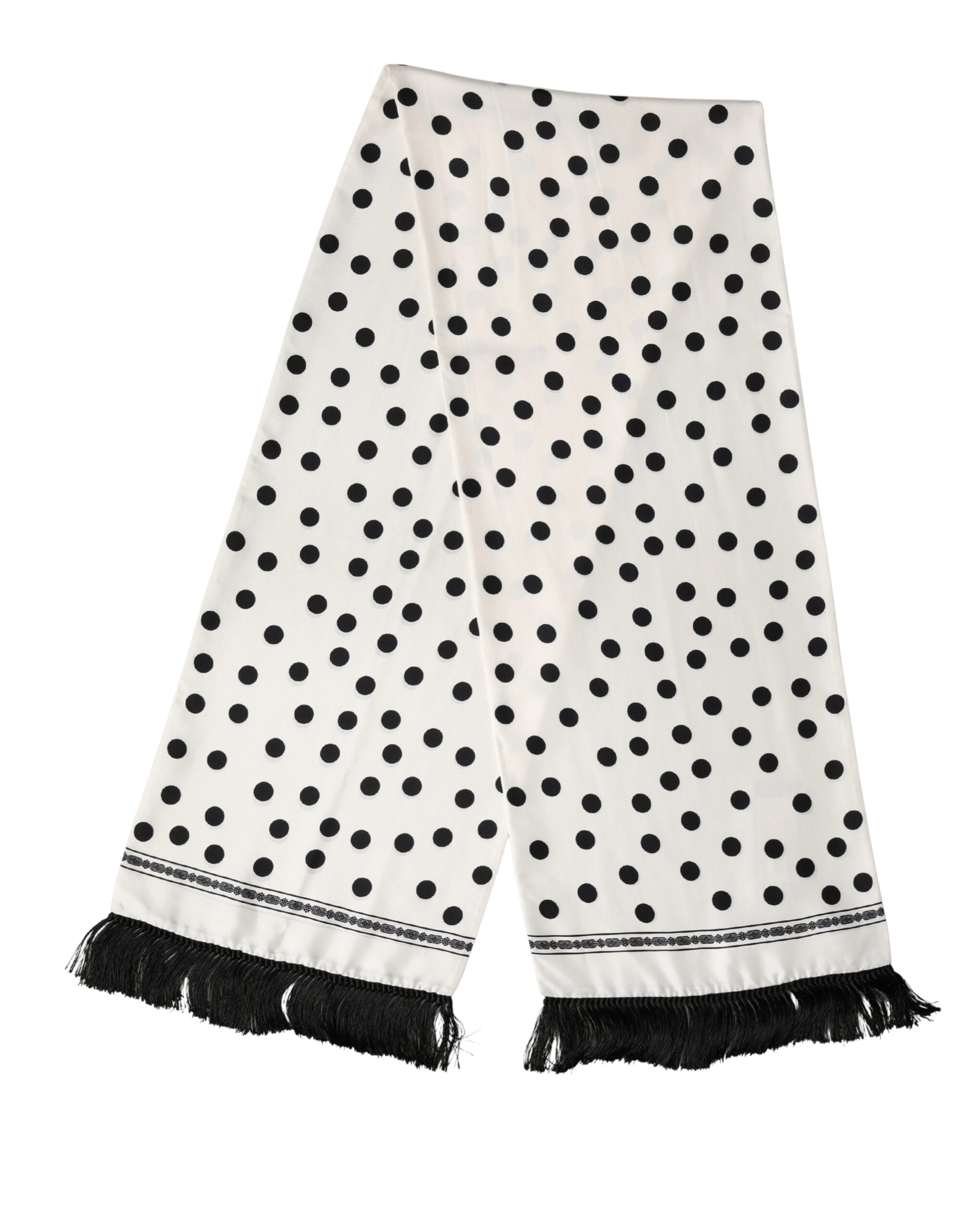 Dolce & Gabbana White Black Polka Dot Neck Wrap Foulard 165.5cmx32cm Men's Scarf (Pre-Owned)