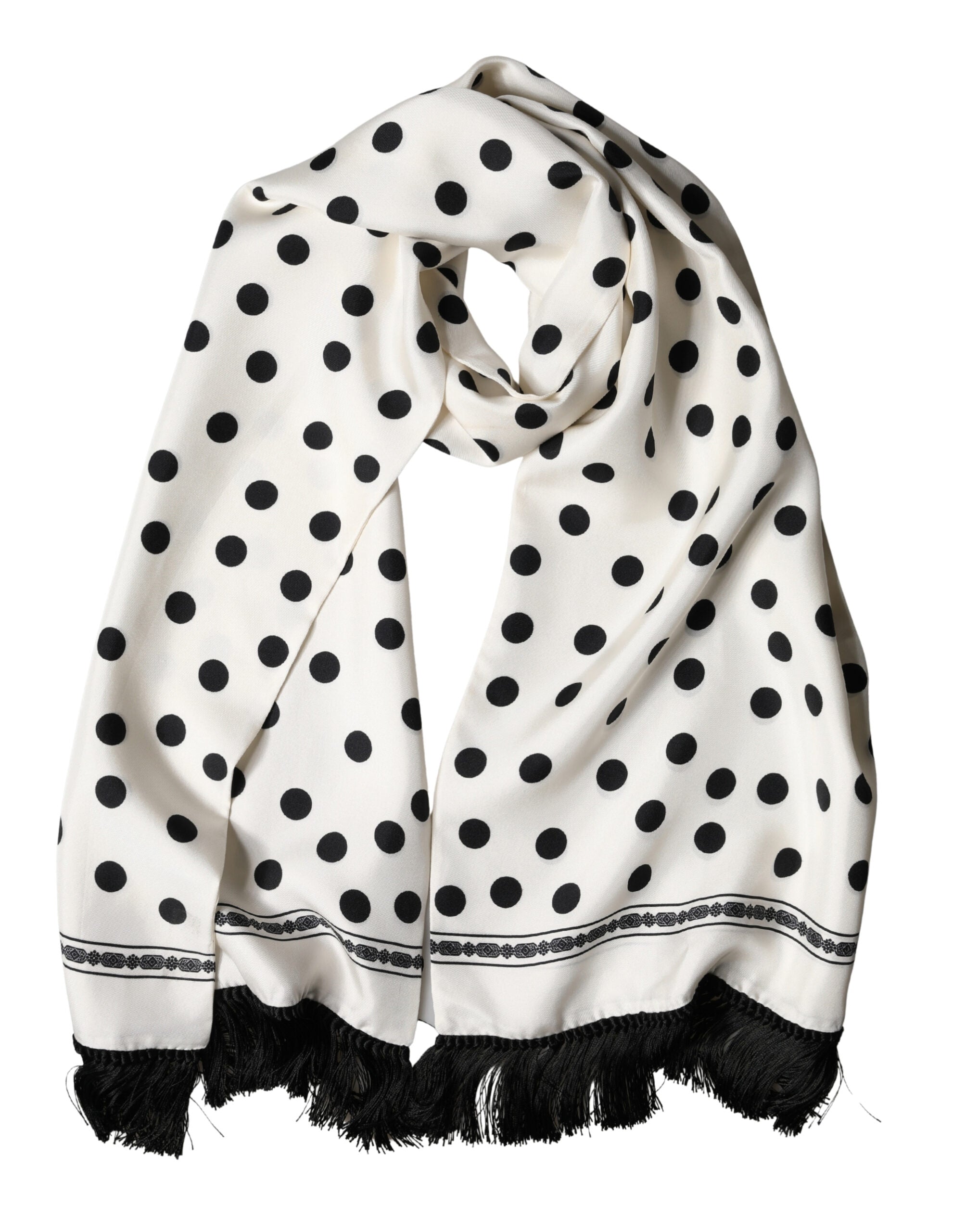 Dolce & Gabbana White Black Polka Dot Neck Wrap Foulard 165.5cmx32cm Men's Scarf (Pre-Owned)