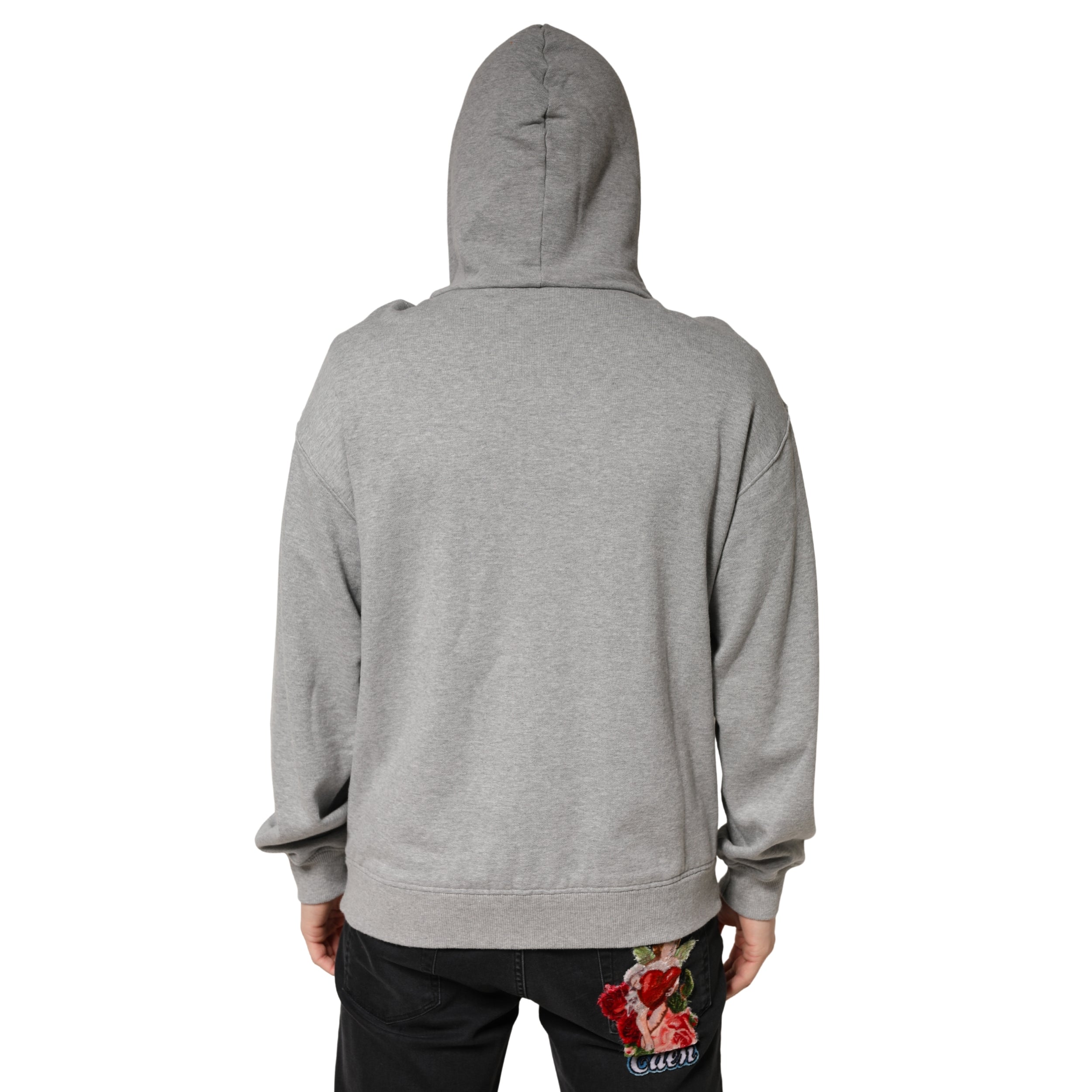 Dolce & Gabbana Gray Cotton Hooded Sweatshirt Men's Sweater