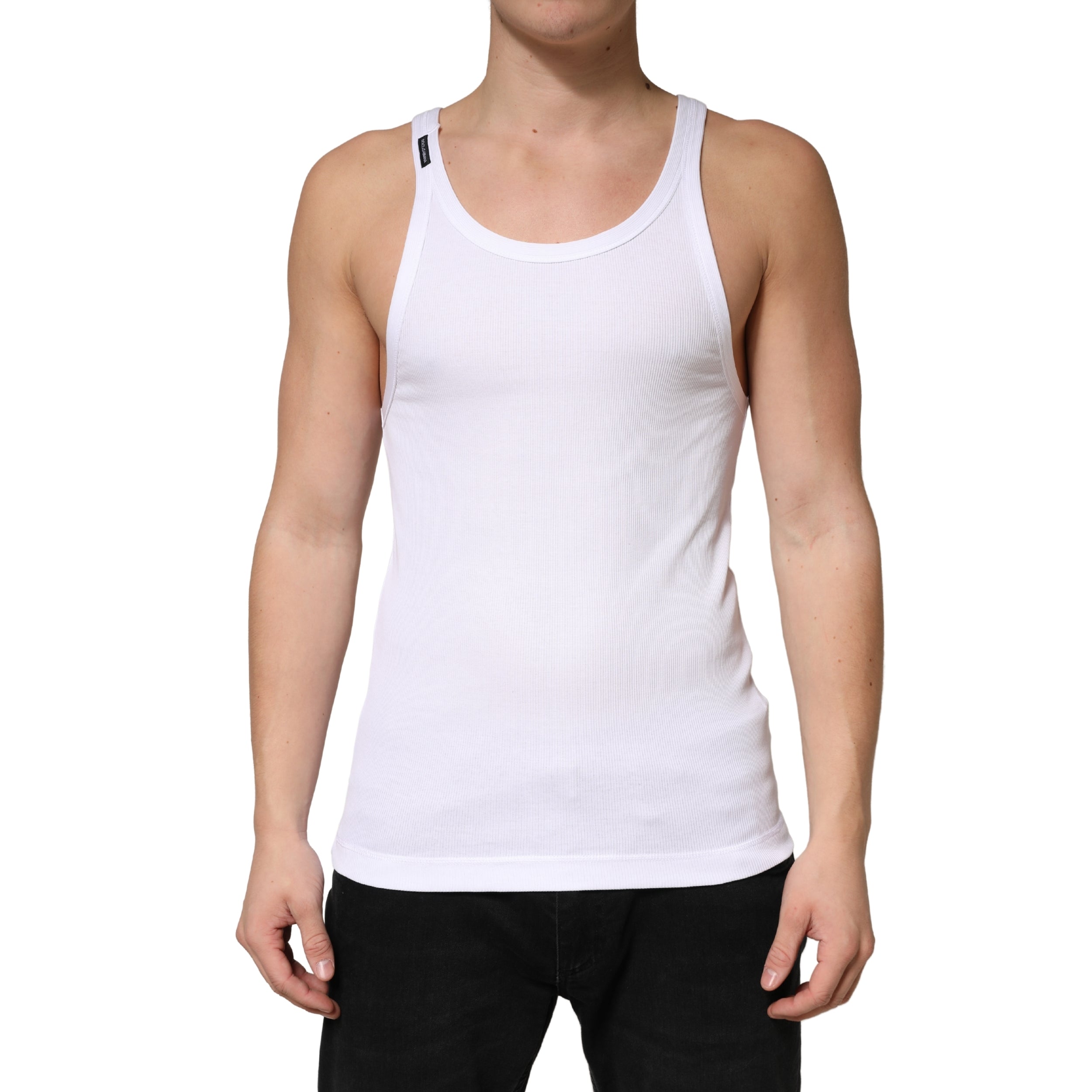 Dolce & Gabbana White Ribbed Cotton Sleeveless Tank Top Men's T-shirt