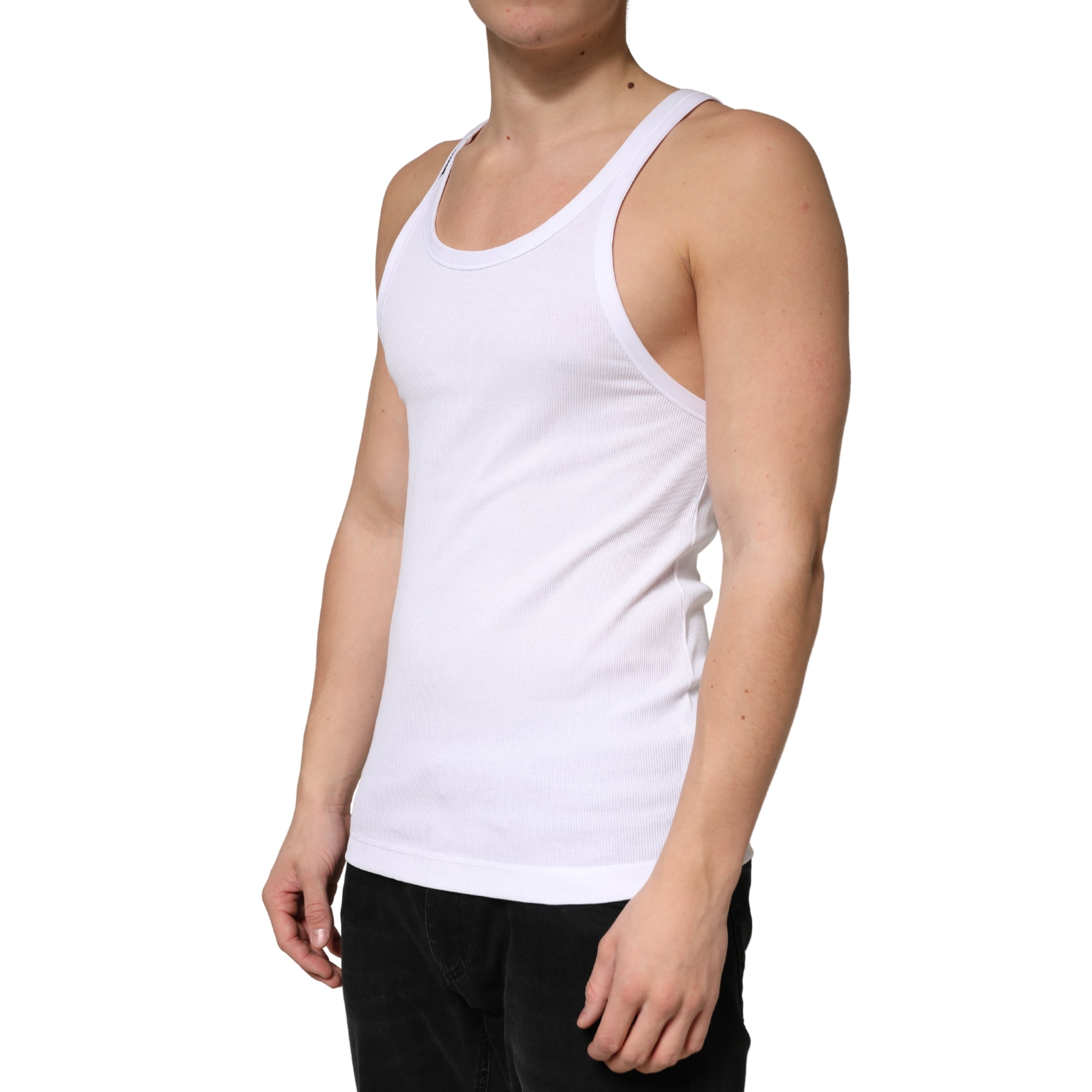 Dolce & Gabbana White Ribbed Cotton Sleeveless Tank Top Men's T-shirt