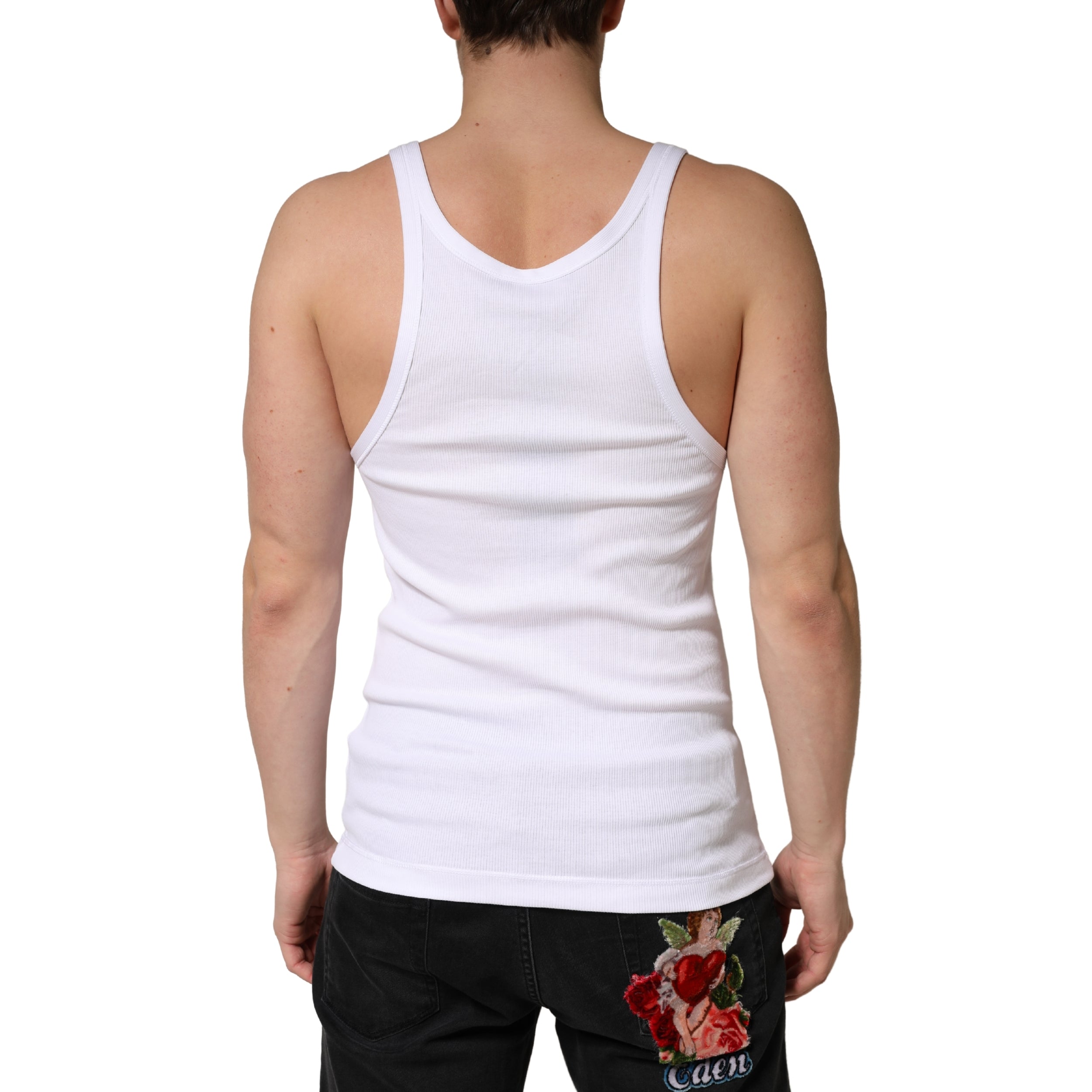 Dolce & Gabbana White Ribbed Cotton Sleeveless Tank Top Men's T-shirt