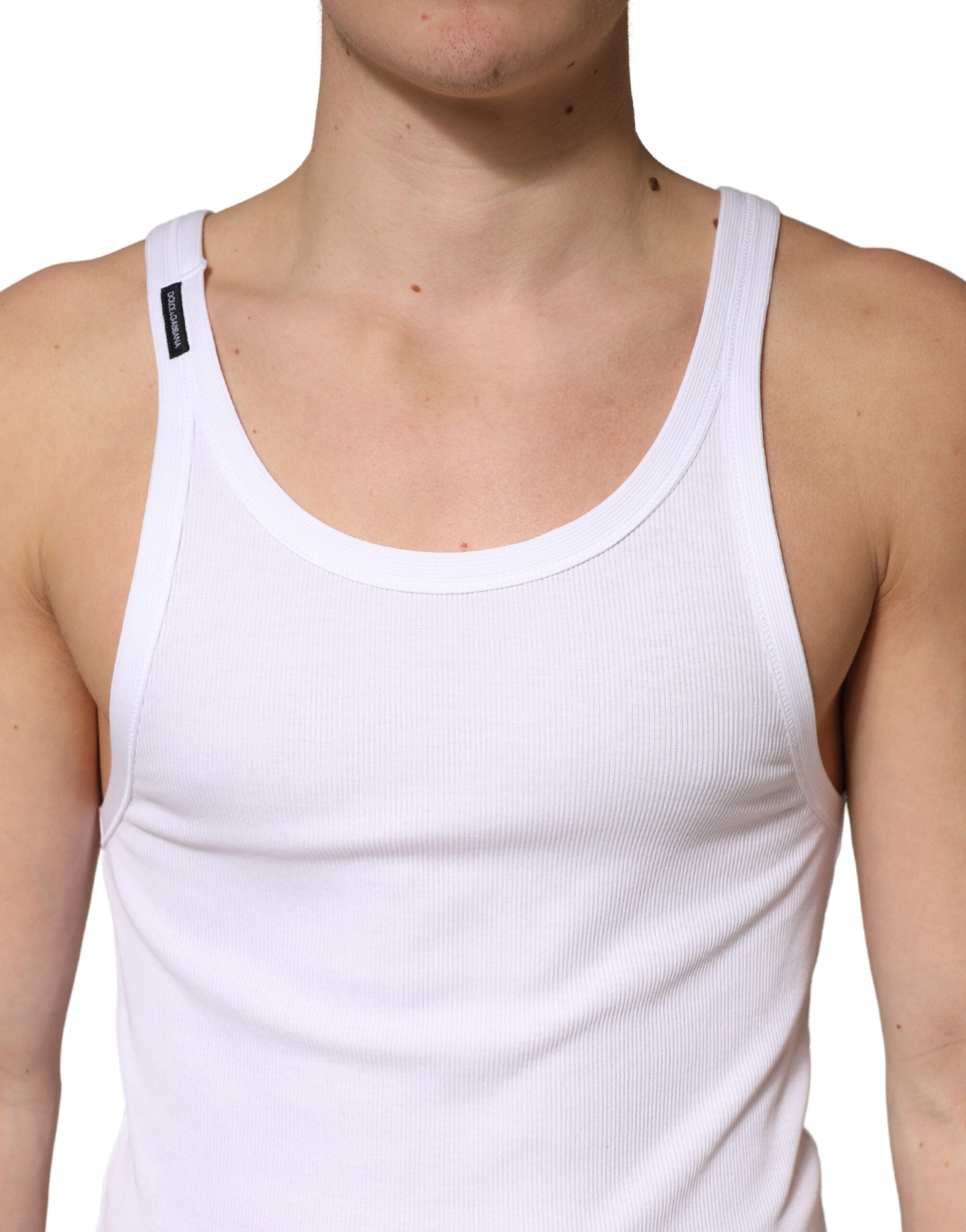 Dolce & Gabbana White Ribbed Cotton Sleeveless Tank Top Men's T-shirt