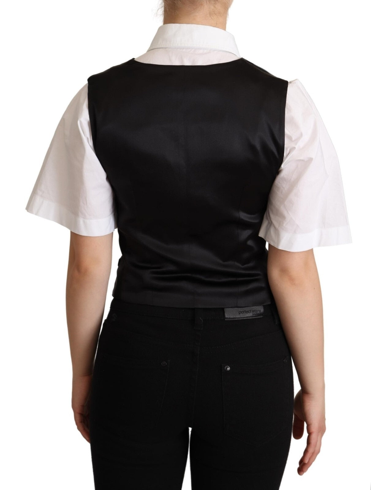 Dolce & Gabbana Solid Black Silk Sleeveless Waistcoat Vest Women's Top