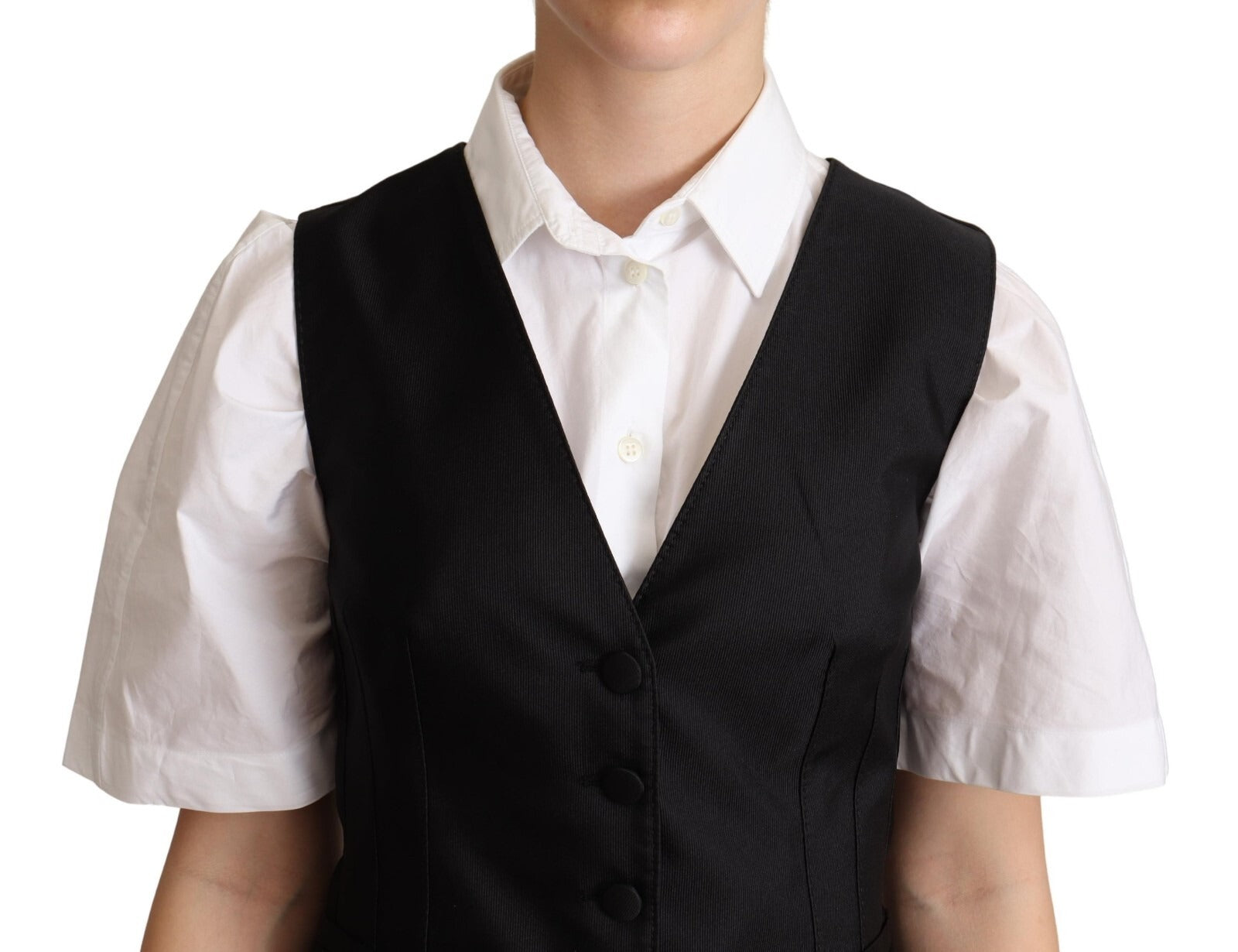 Dolce & Gabbana Solid Black Silk Sleeveless Waistcoat Vest Women's Top
