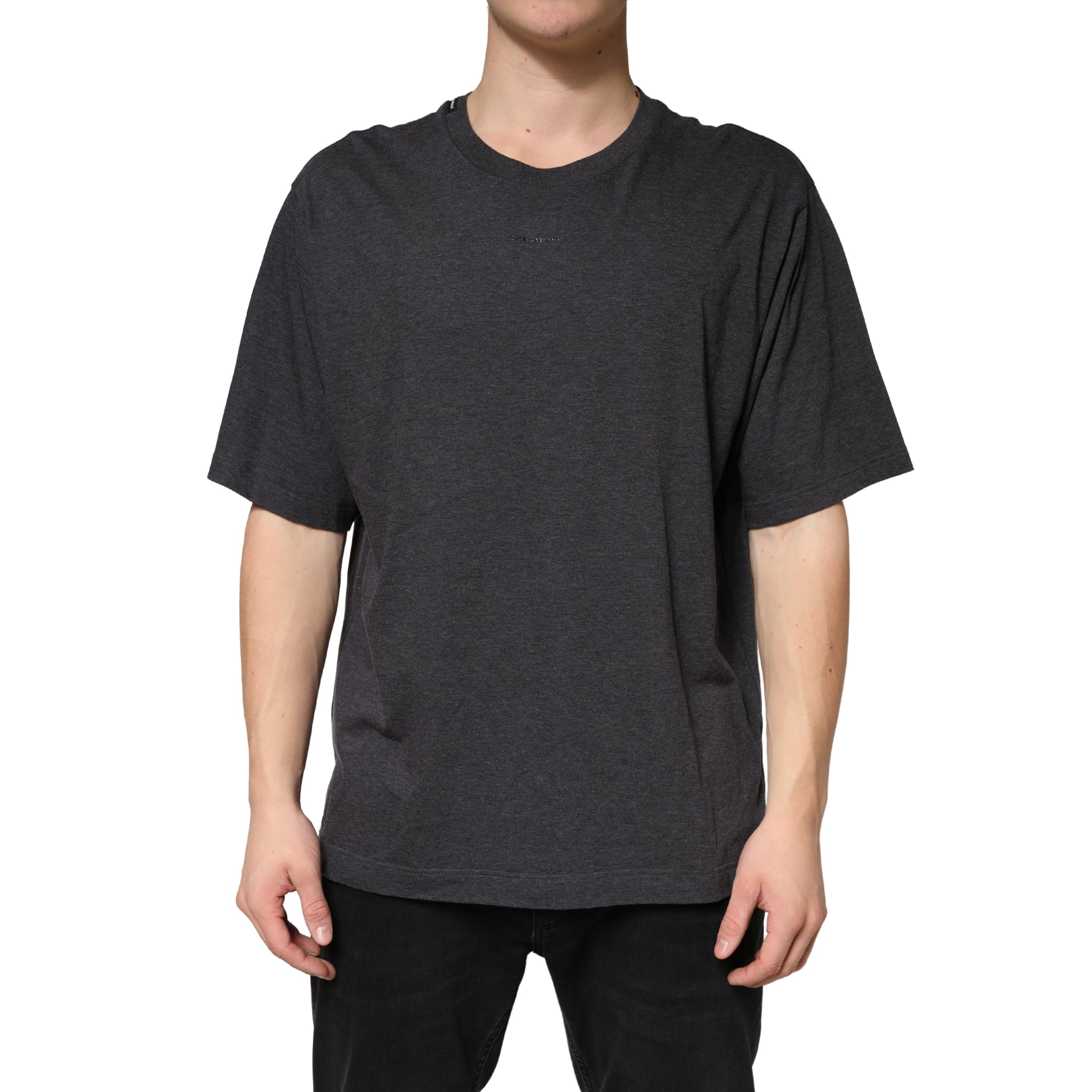 Dolce & Gabbana Dark Grey Cotton Crewneck Short Men's Sleeve