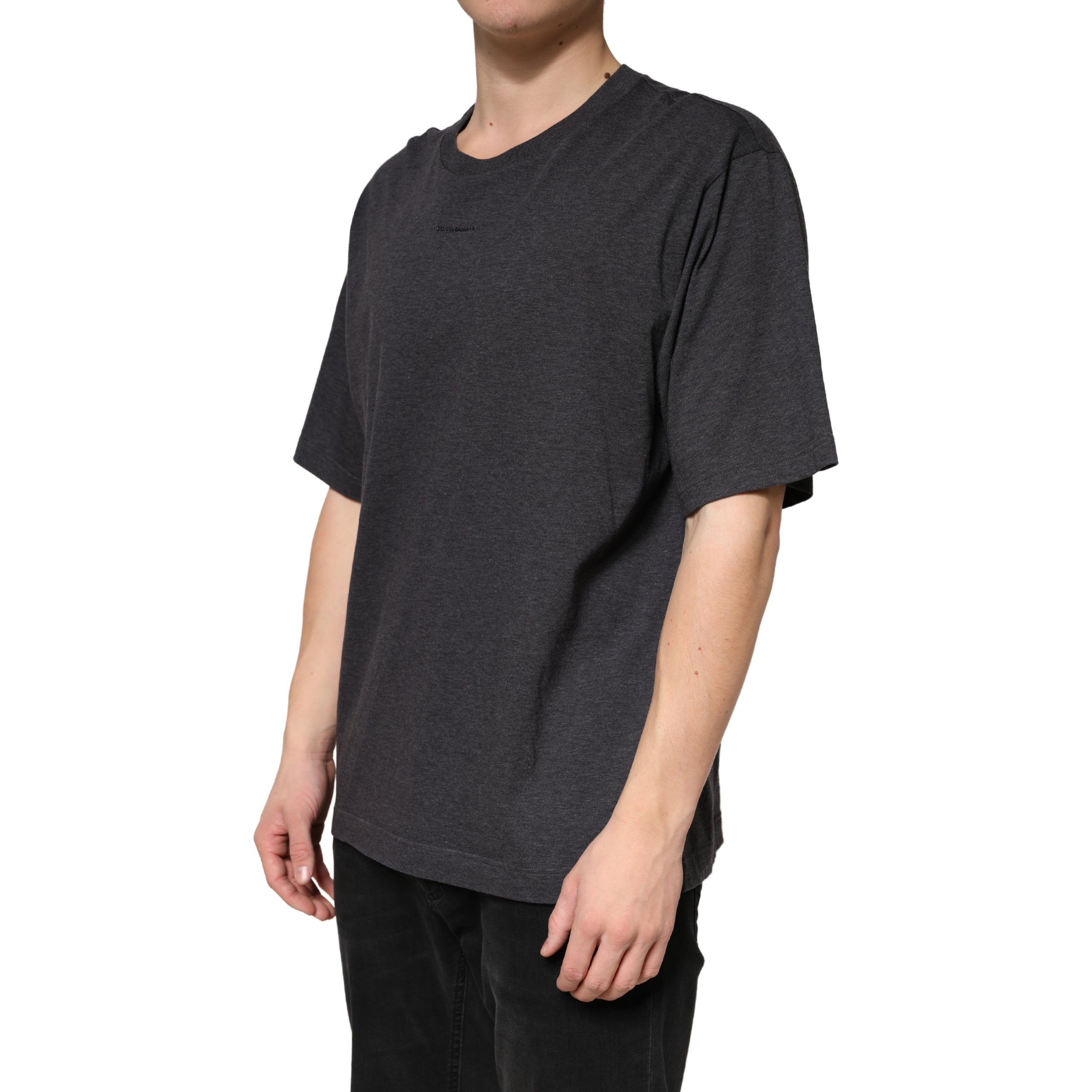 Dolce & Gabbana Dark Grey Cotton Crewneck Short Men's Sleeve