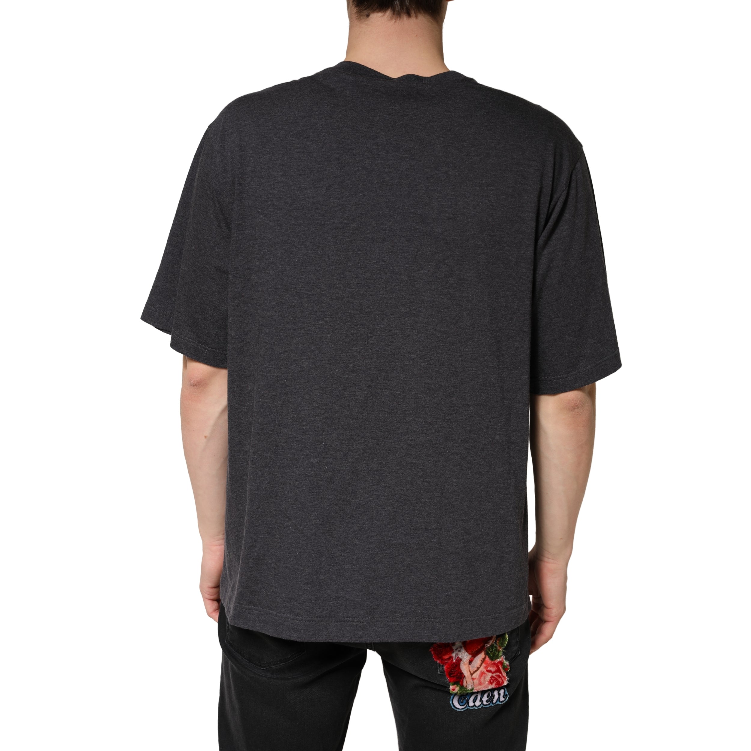 Dolce & Gabbana Dark Grey Cotton Crewneck Short Men's Sleeve
