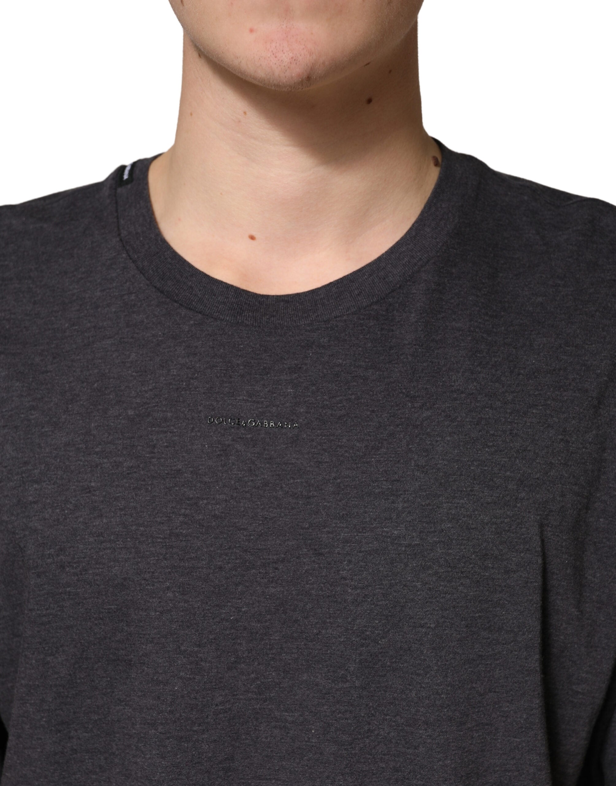 Dolce & Gabbana Dark Grey Cotton Crewneck Short Men's Sleeve
