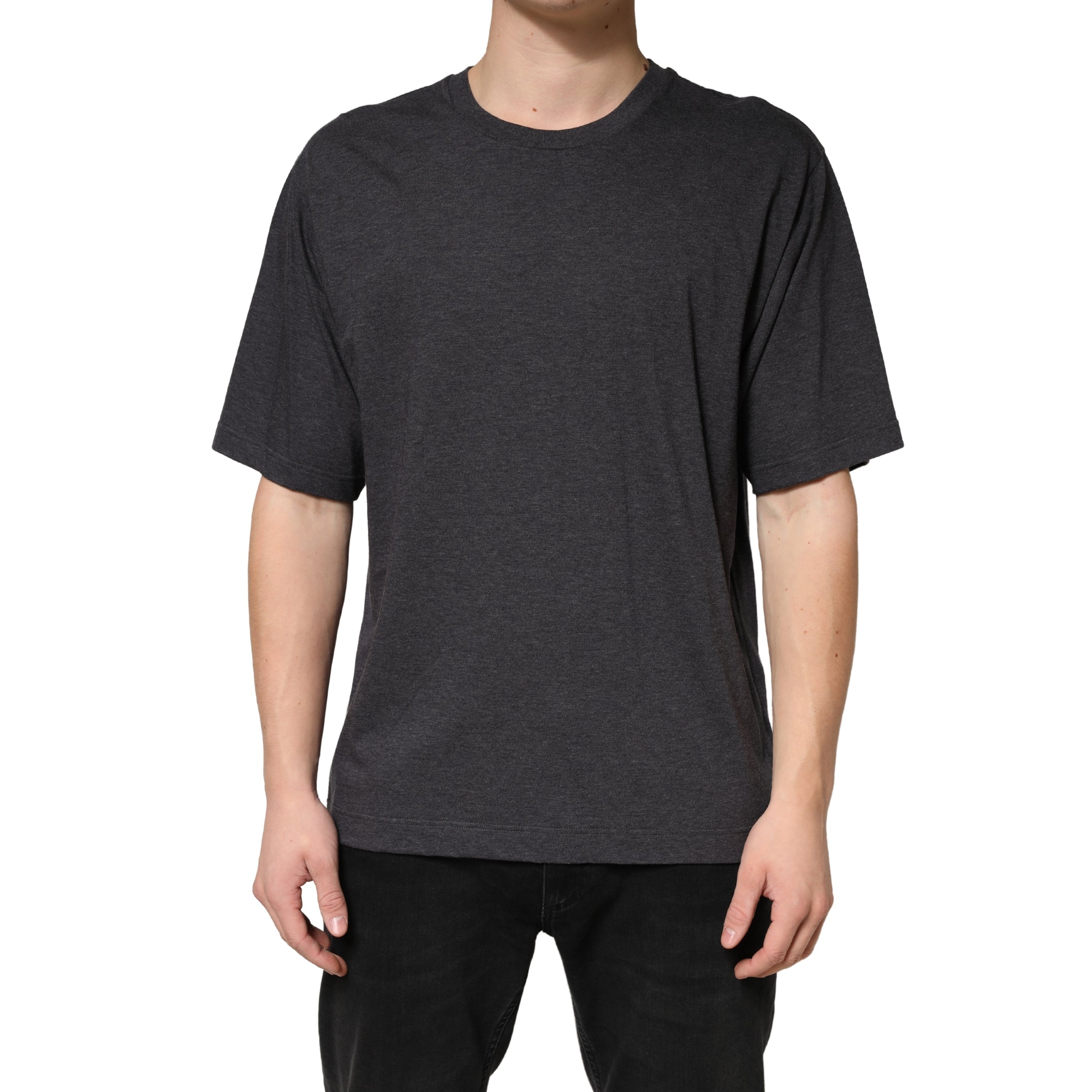 Dolce & Gabbana Dark Grey Cotton Crewneck Short Men's Sleeve