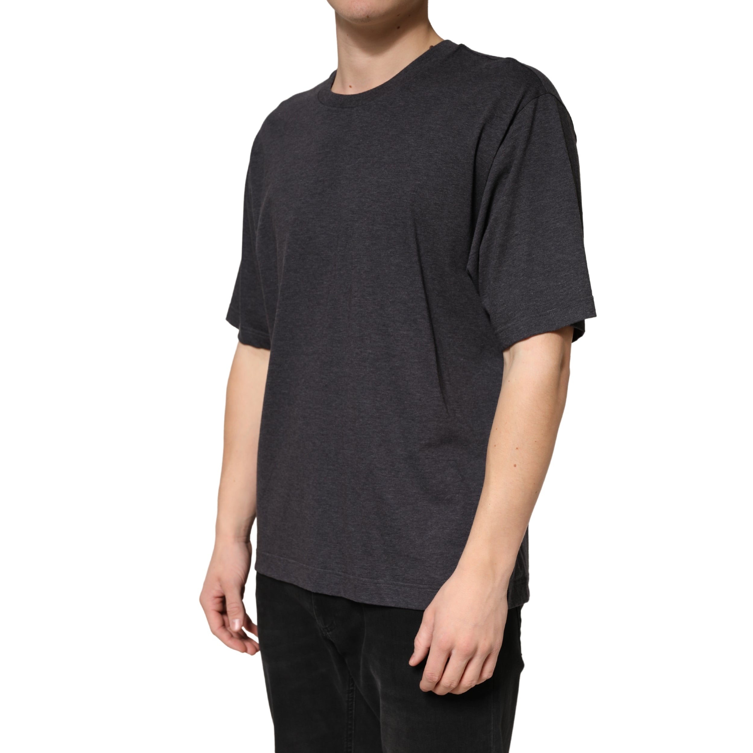 Dolce & Gabbana Dark Grey Cotton Crewneck Short Men's Sleeve