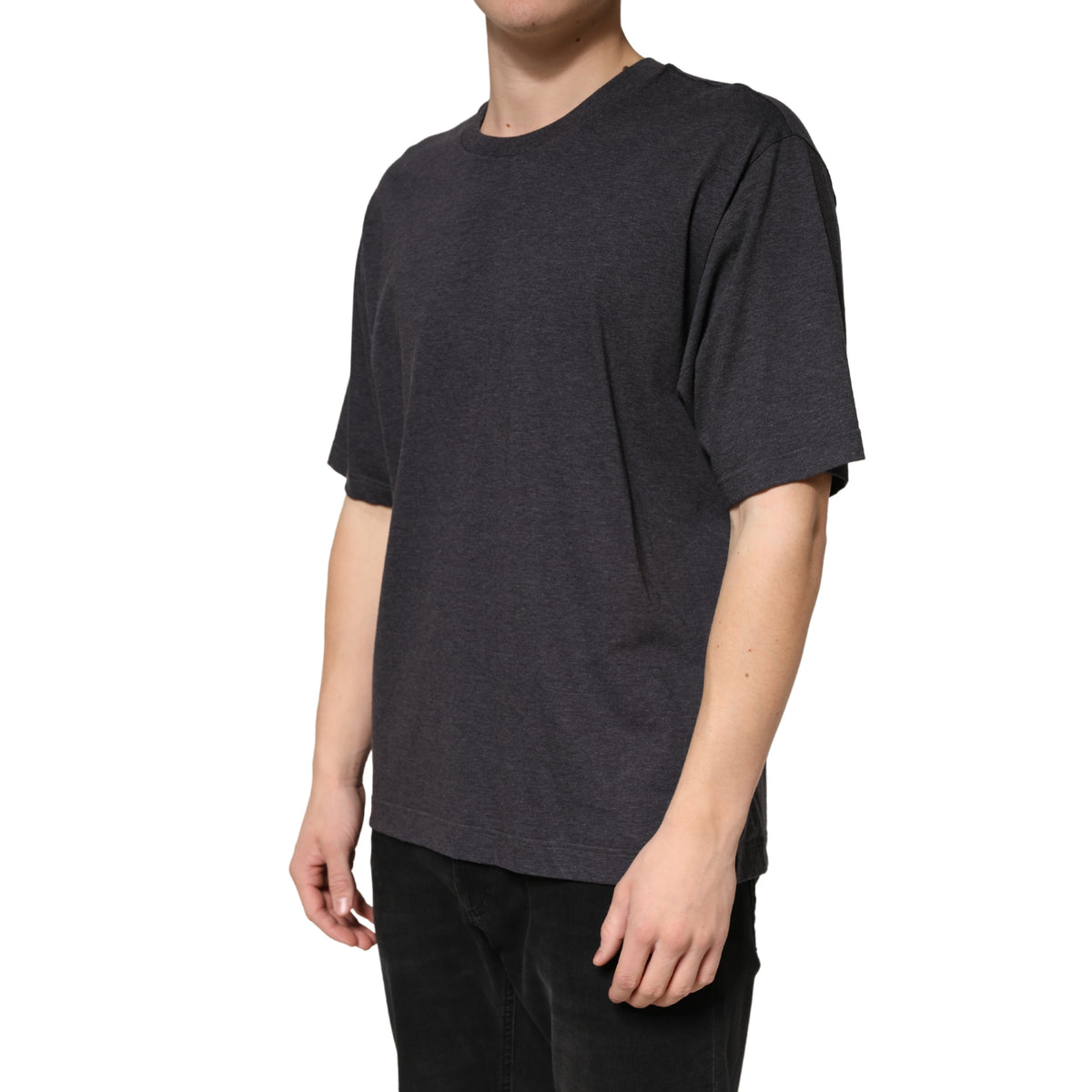Dolce & Gabbana Dark Grey Cotton Crewneck Short Men's Sleeve