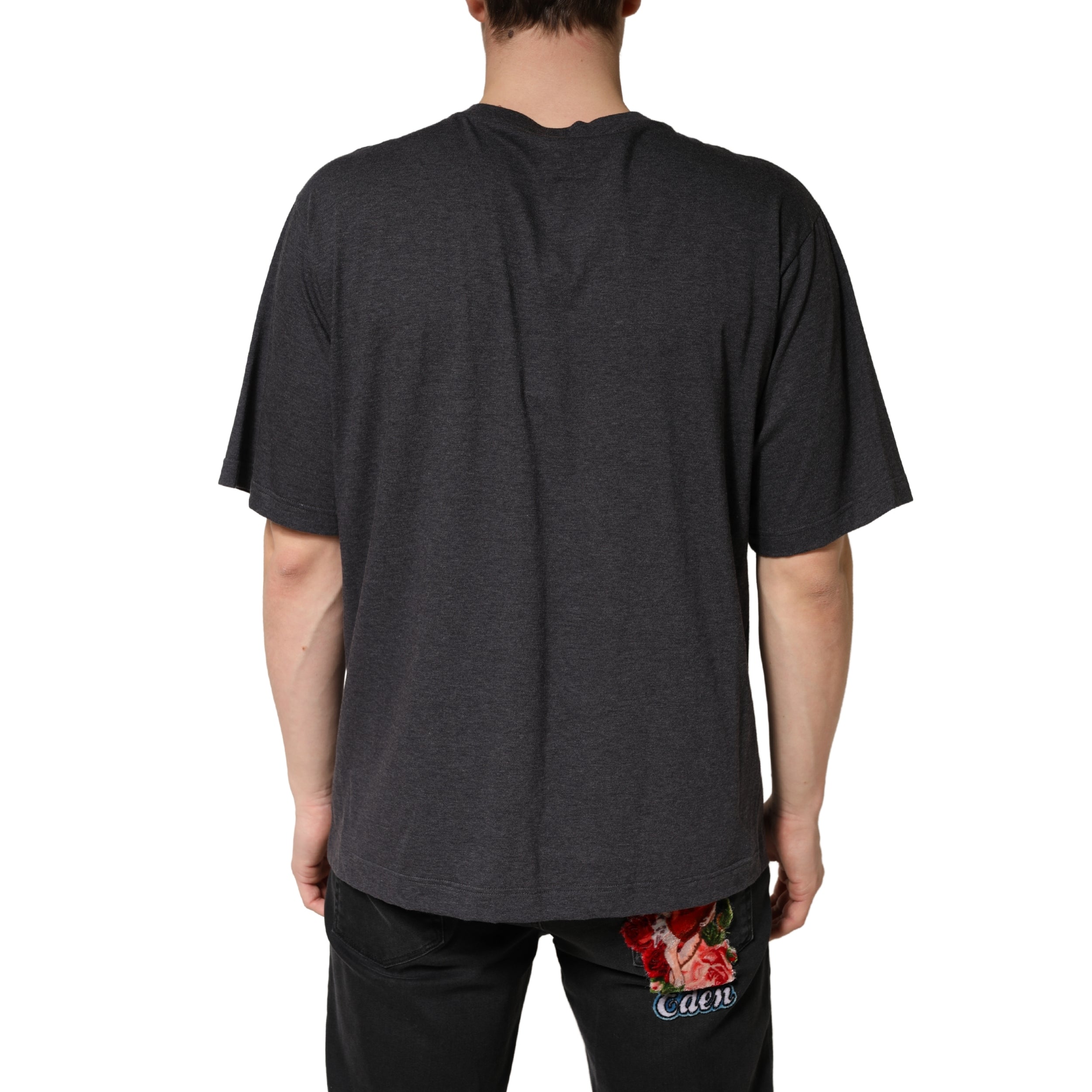 Dolce & Gabbana Dark Grey Cotton Crewneck Short Men's Sleeve