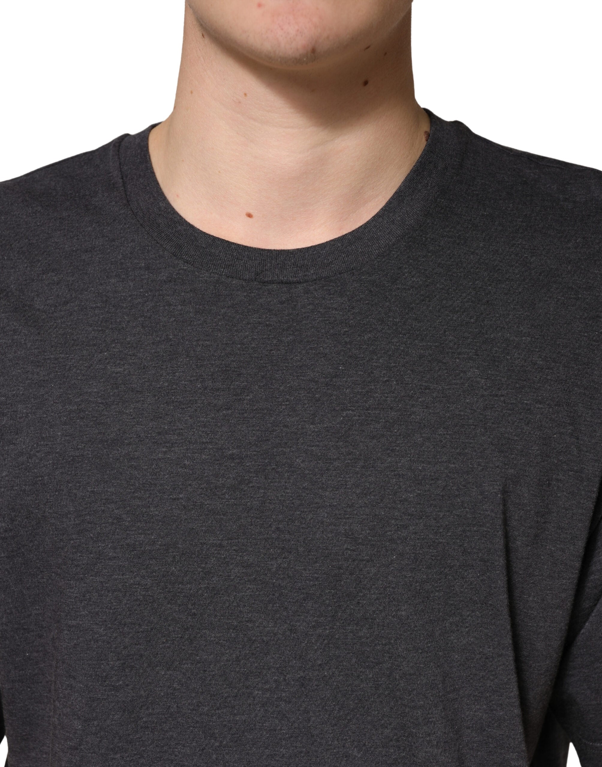 Dolce & Gabbana Dark Grey Cotton Crewneck Short Men's Sleeve