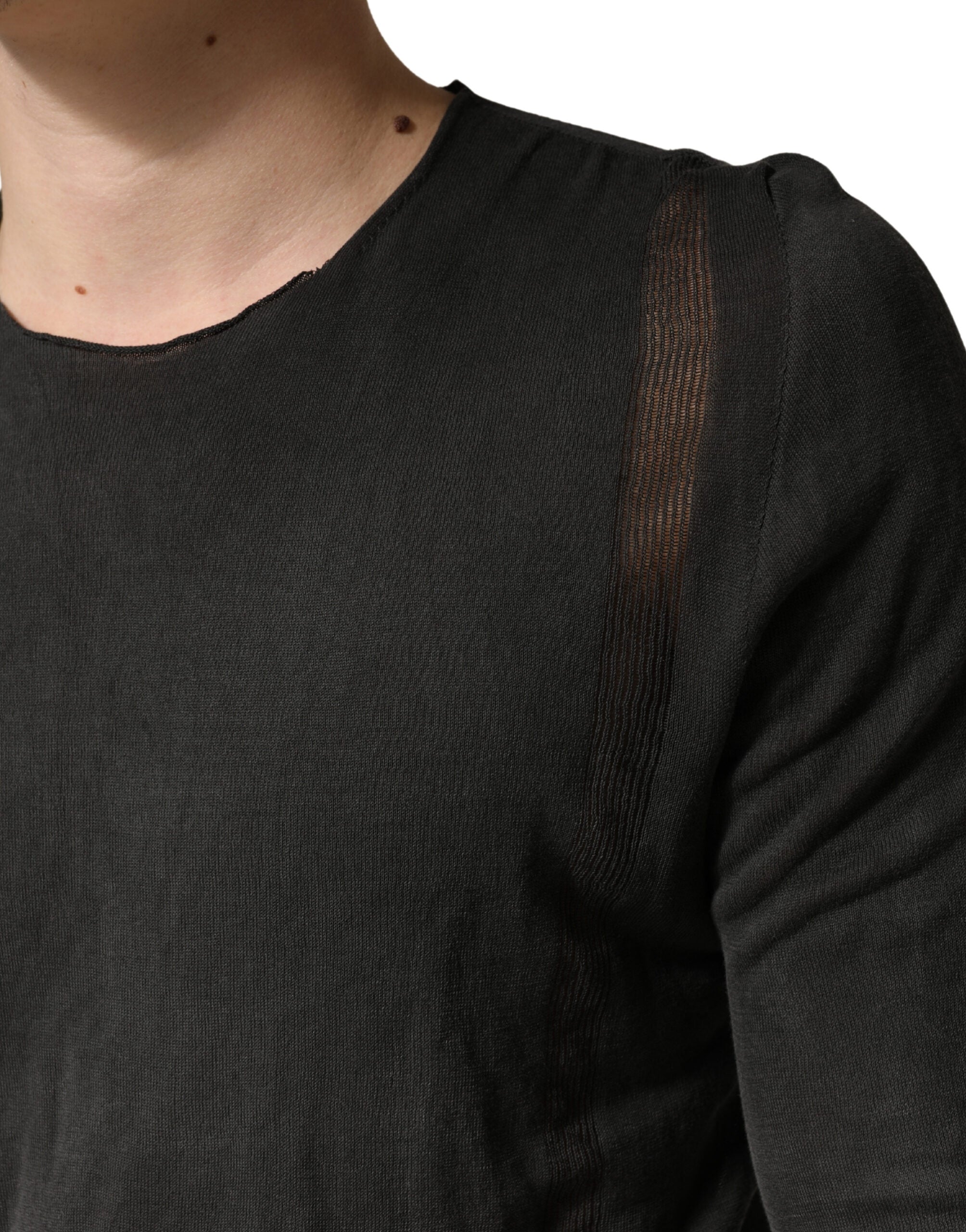 Dolce & Gabbana Dark Grey Cotton Crewneck Short Men's Sleeve