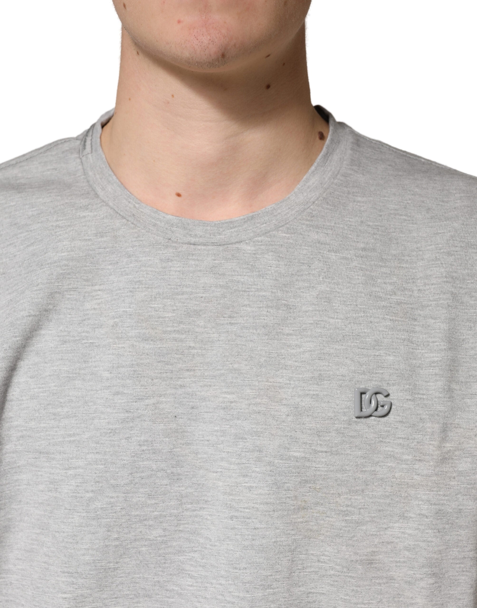 Dolce & Gabbana Grey Cotton Crewneck Short Sleeve Men's T-Shirt