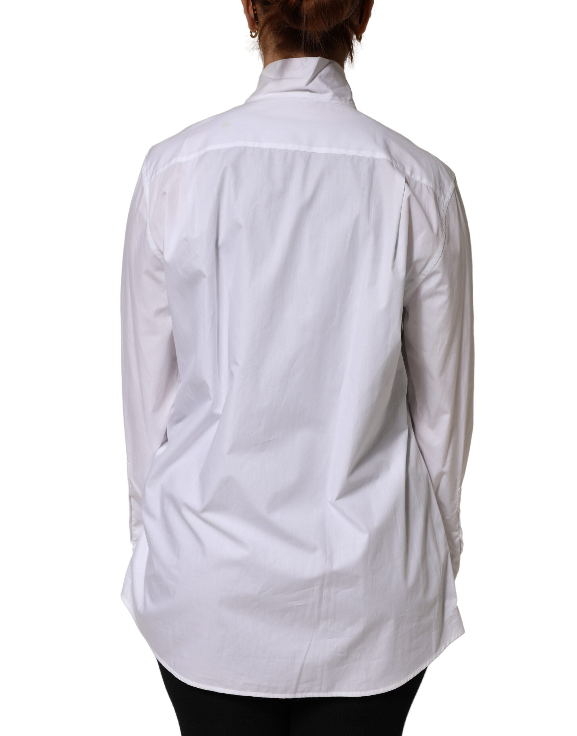 Dolce & Gabbana White Cotton Bow Tie Long Sleeves Blouse Women's Top