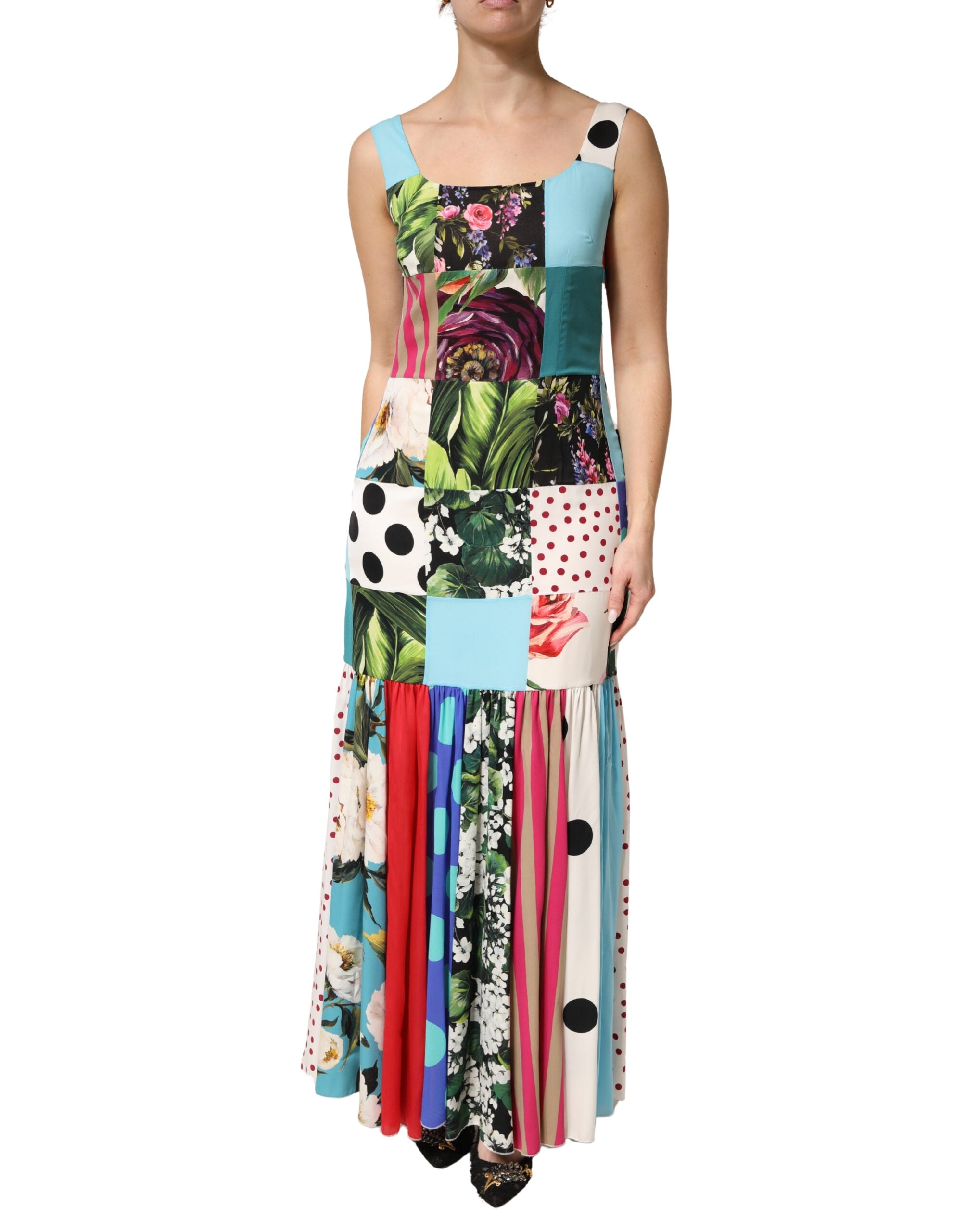 Dolce & Gabbana Multicolor Patchwork Silk Sleeveless Women's Dress (Pre-Owned)