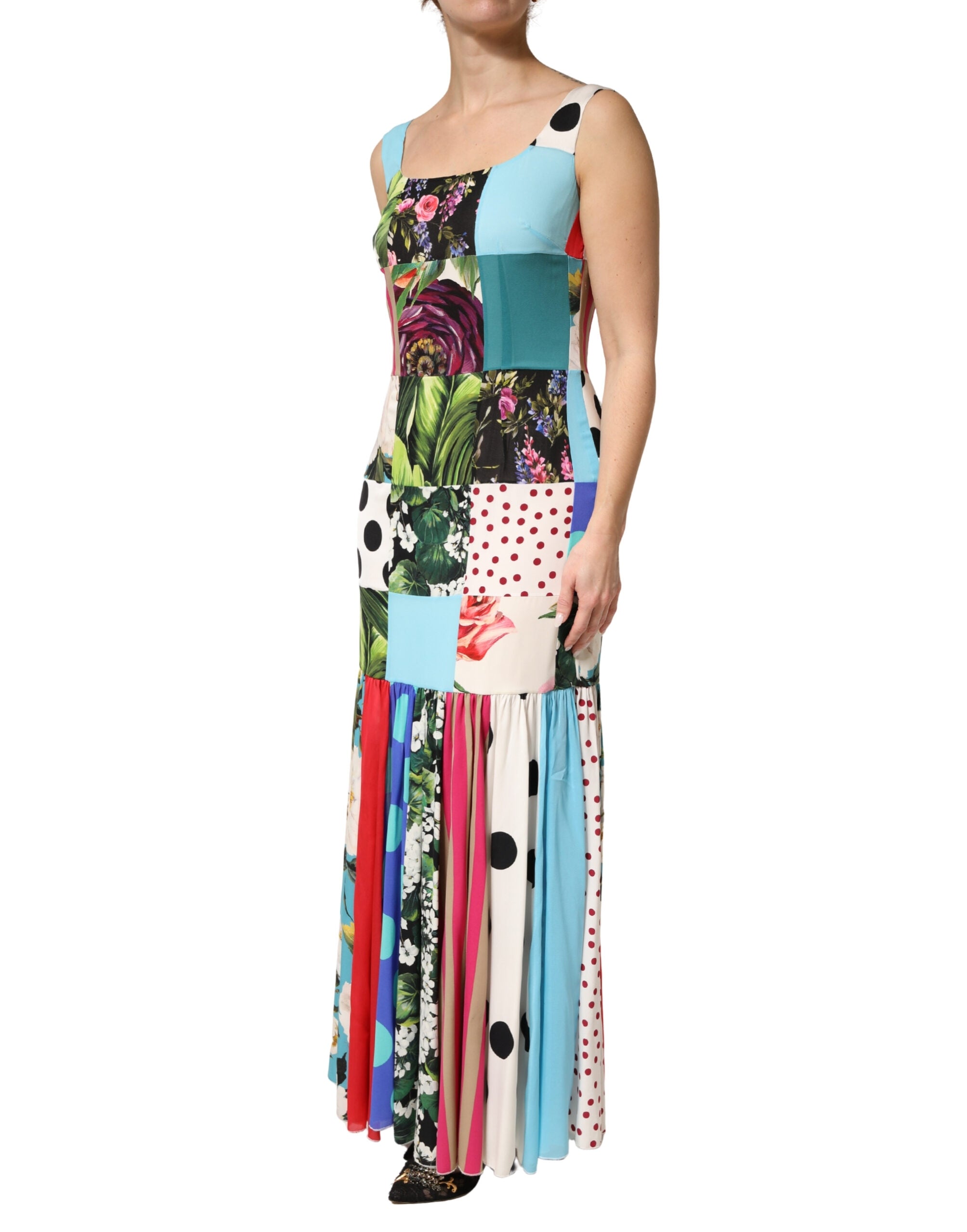 Dolce & Gabbana Multicolor Patchwork Silk Sleeveless Women's Dress (Pre-Owned)
