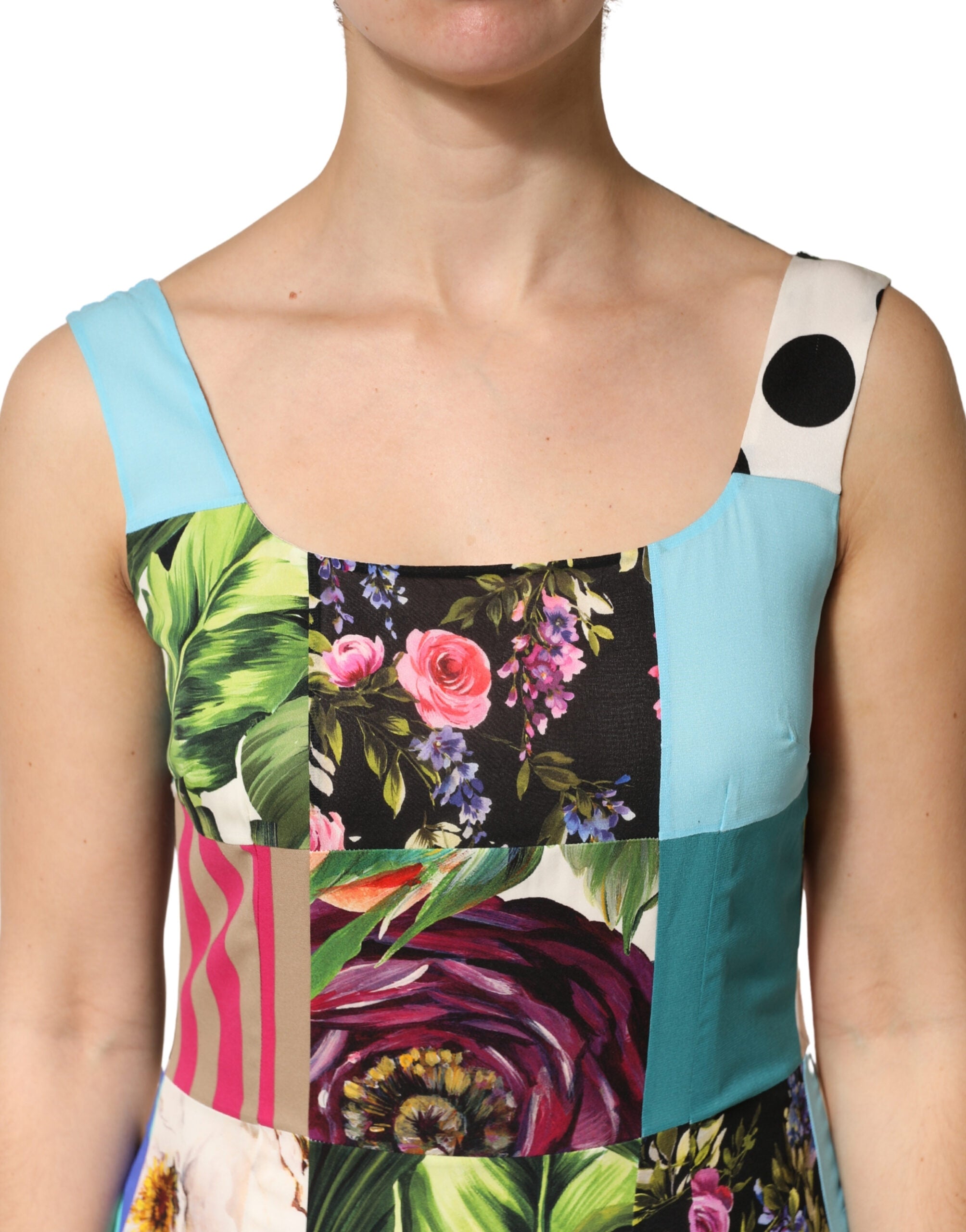 Dolce & Gabbana Multicolor Patchwork Silk Sleeveless Women's Dress (Pre-Owned)