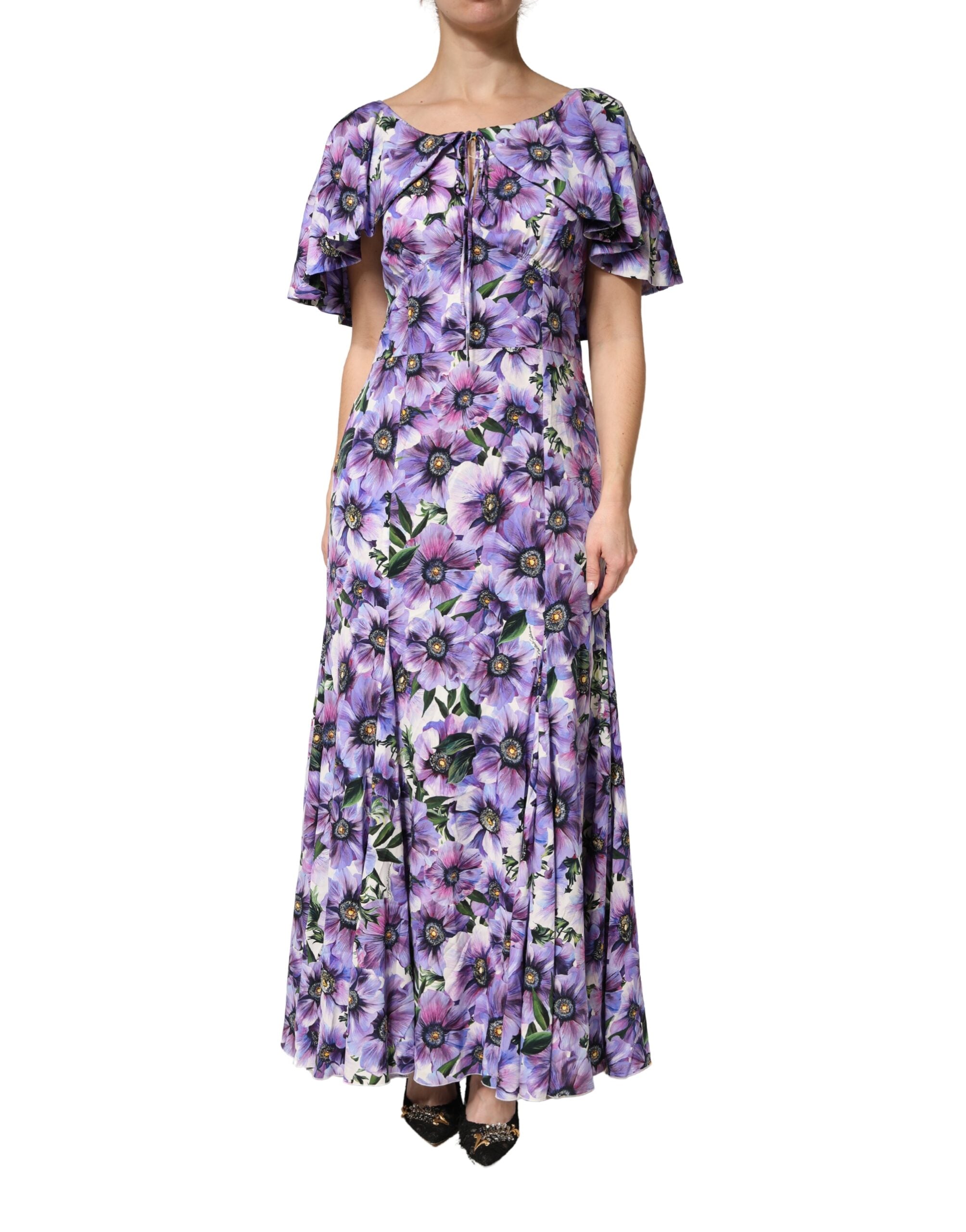 Dolce & Gabbana Purple Floral Silk Stretch Elegant Gown Women's Dress