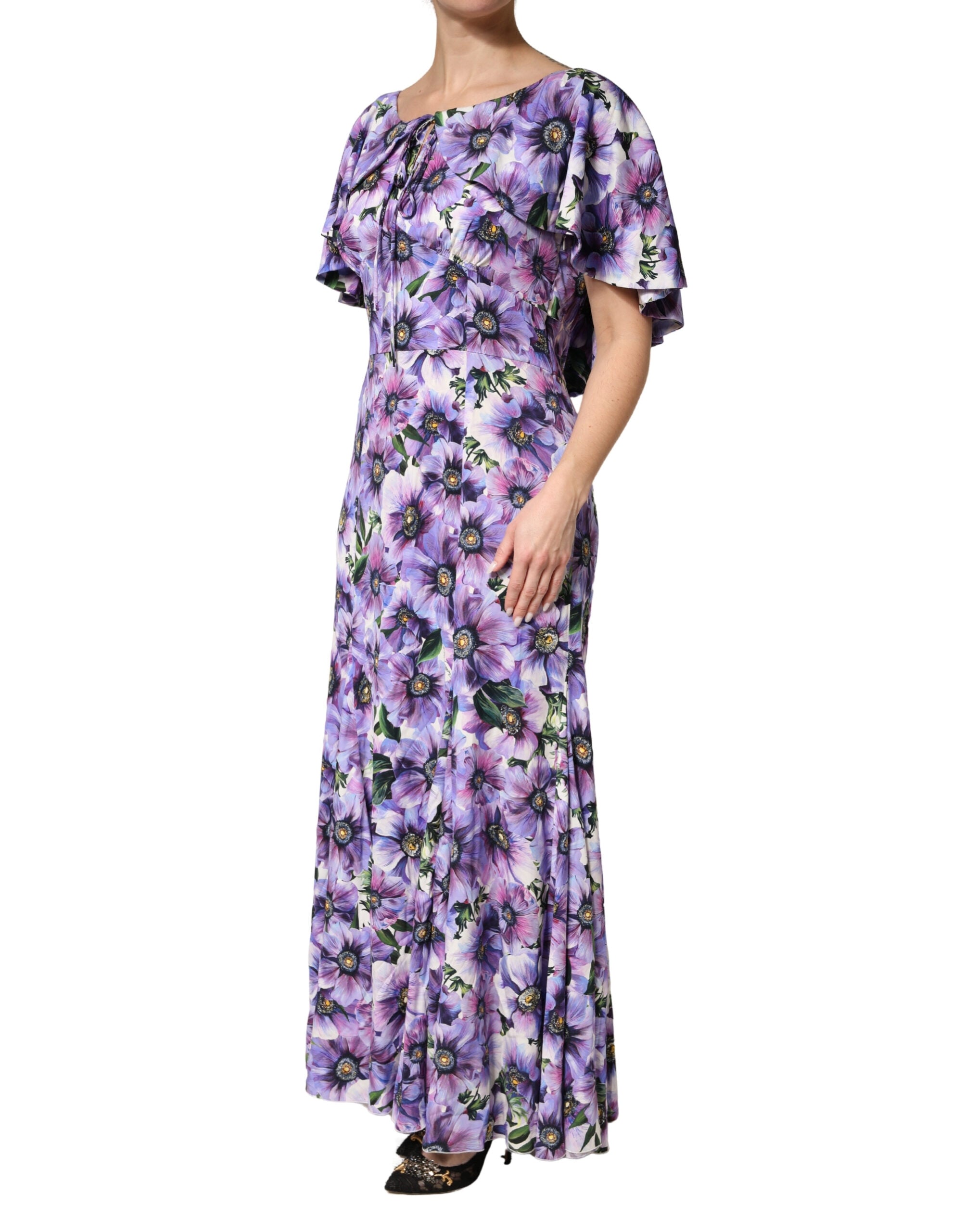 Dolce & Gabbana Purple Floral Silk Stretch Elegant Gown Women's Dress
