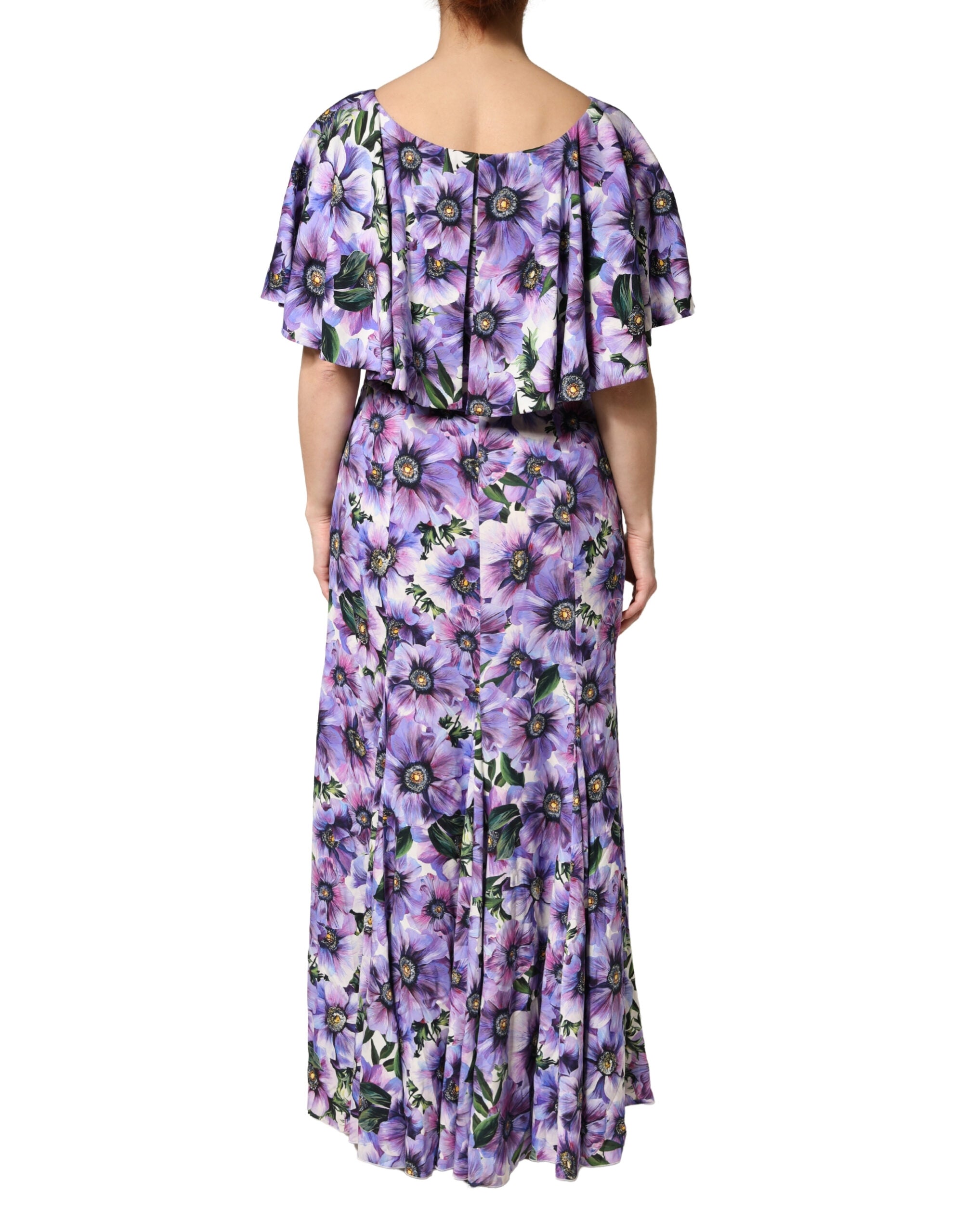 Dolce & Gabbana Purple Floral Silk Stretch Elegant Gown Women's Dress