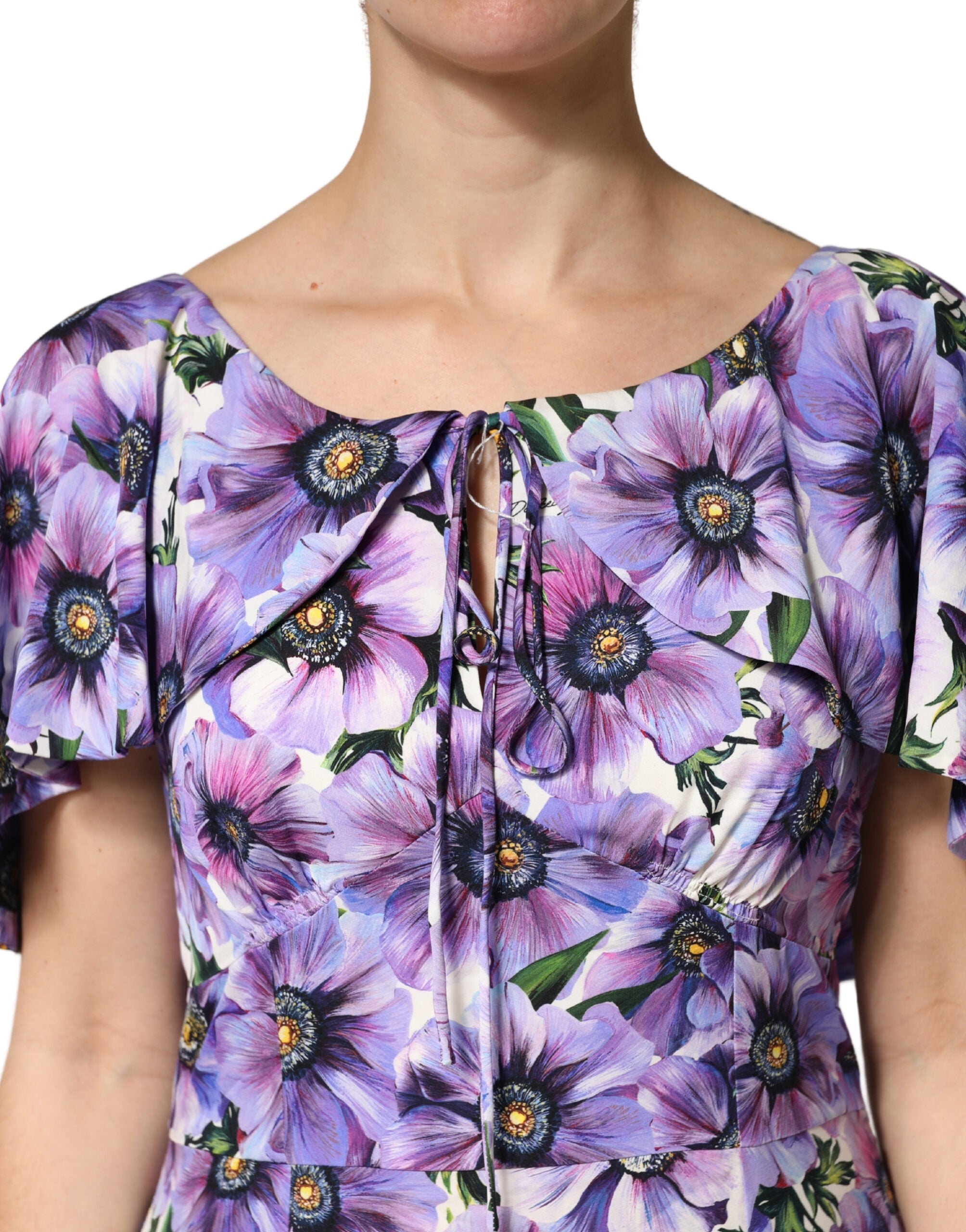 Dolce & Gabbana Purple Floral Silk Stretch Elegant Gown Women's Dress