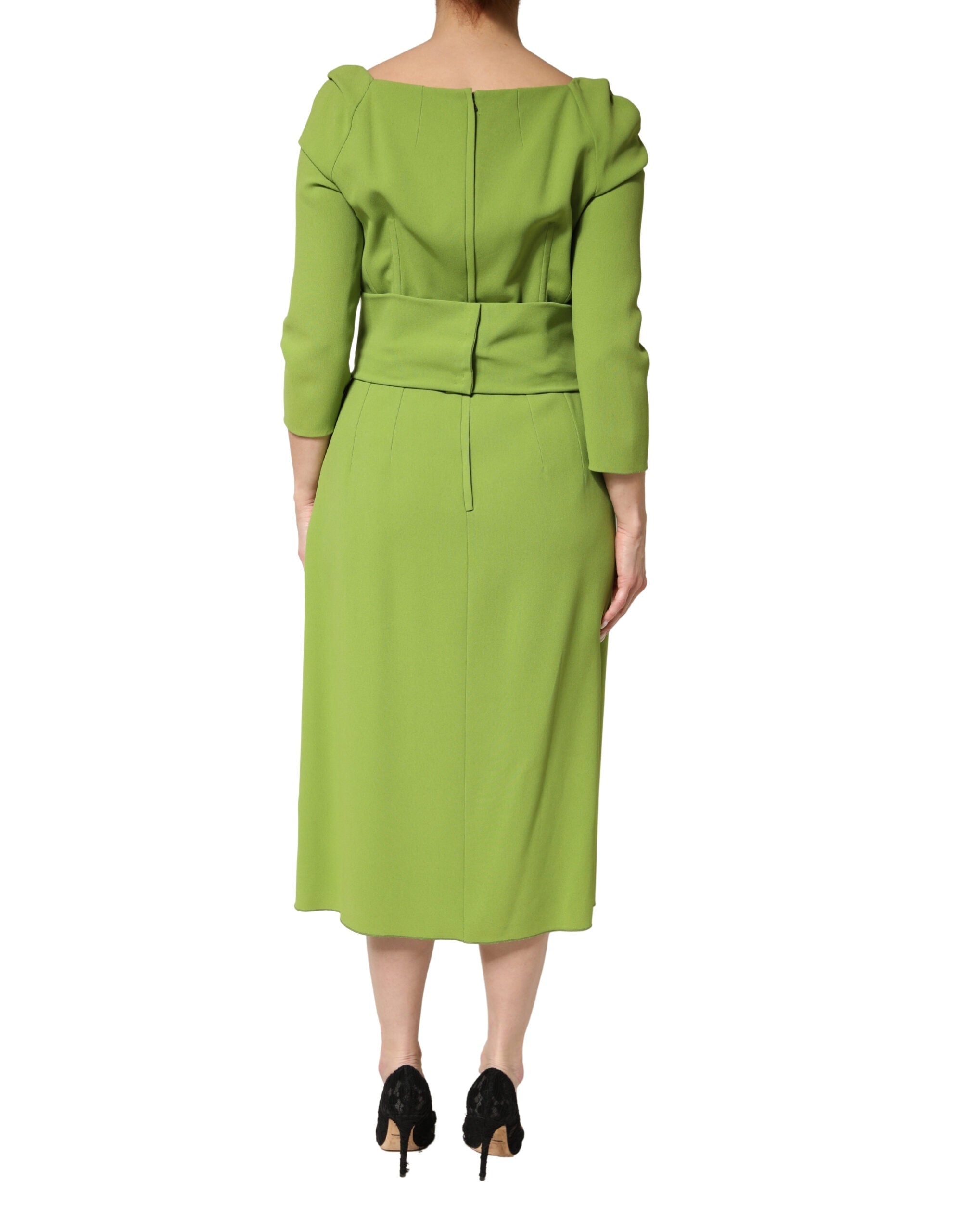 Dolce & Gabbana Green Silk Sweetheart Neckline Midi Women's Dress