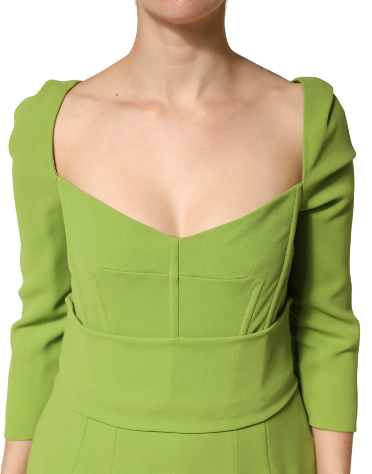 Dolce & Gabbana Green Silk Sweetheart Neckline Midi Women's Dress