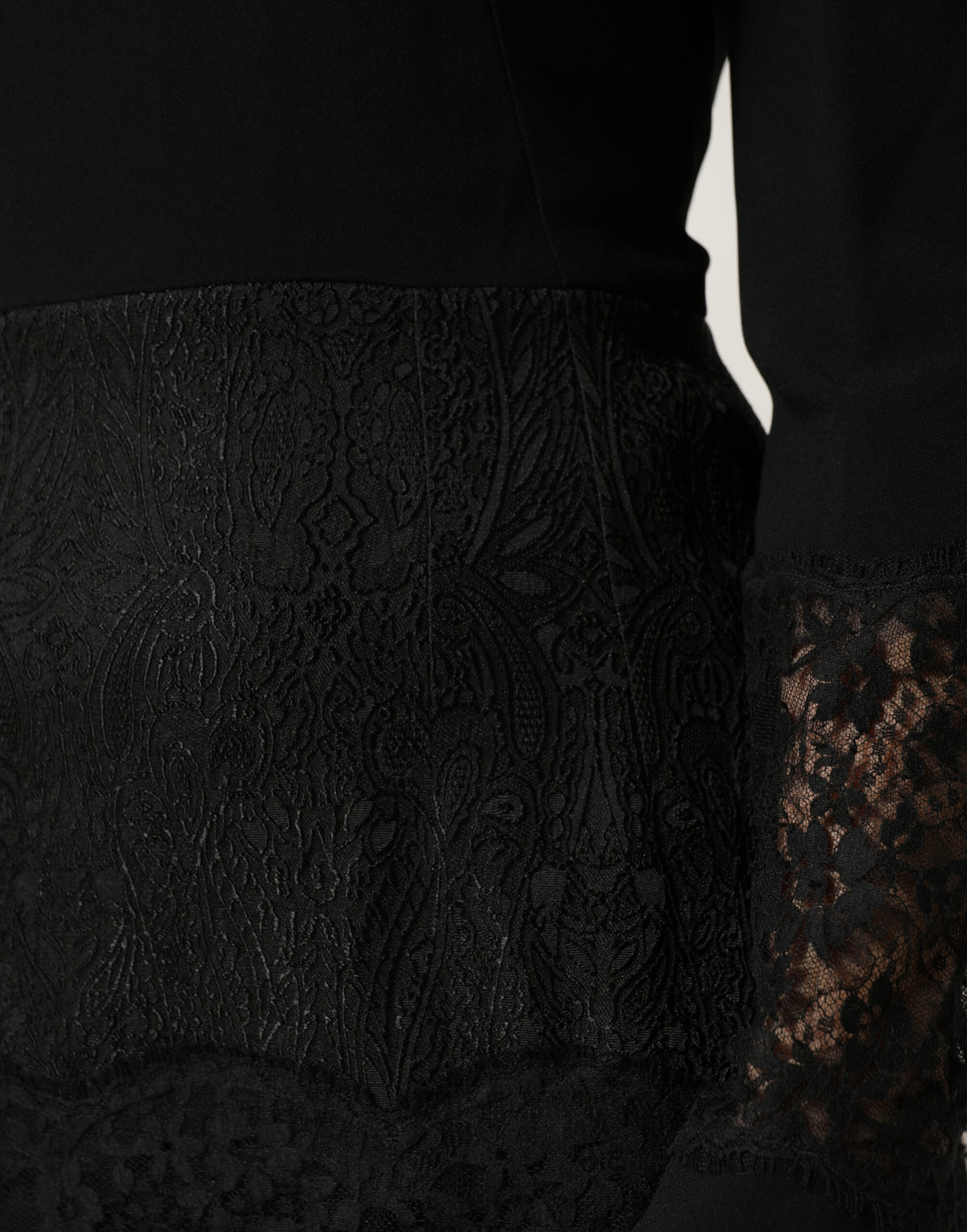 Dolce & Gabbana Black Lace Sheer Panel Midi Long Sleeve Women's Dress