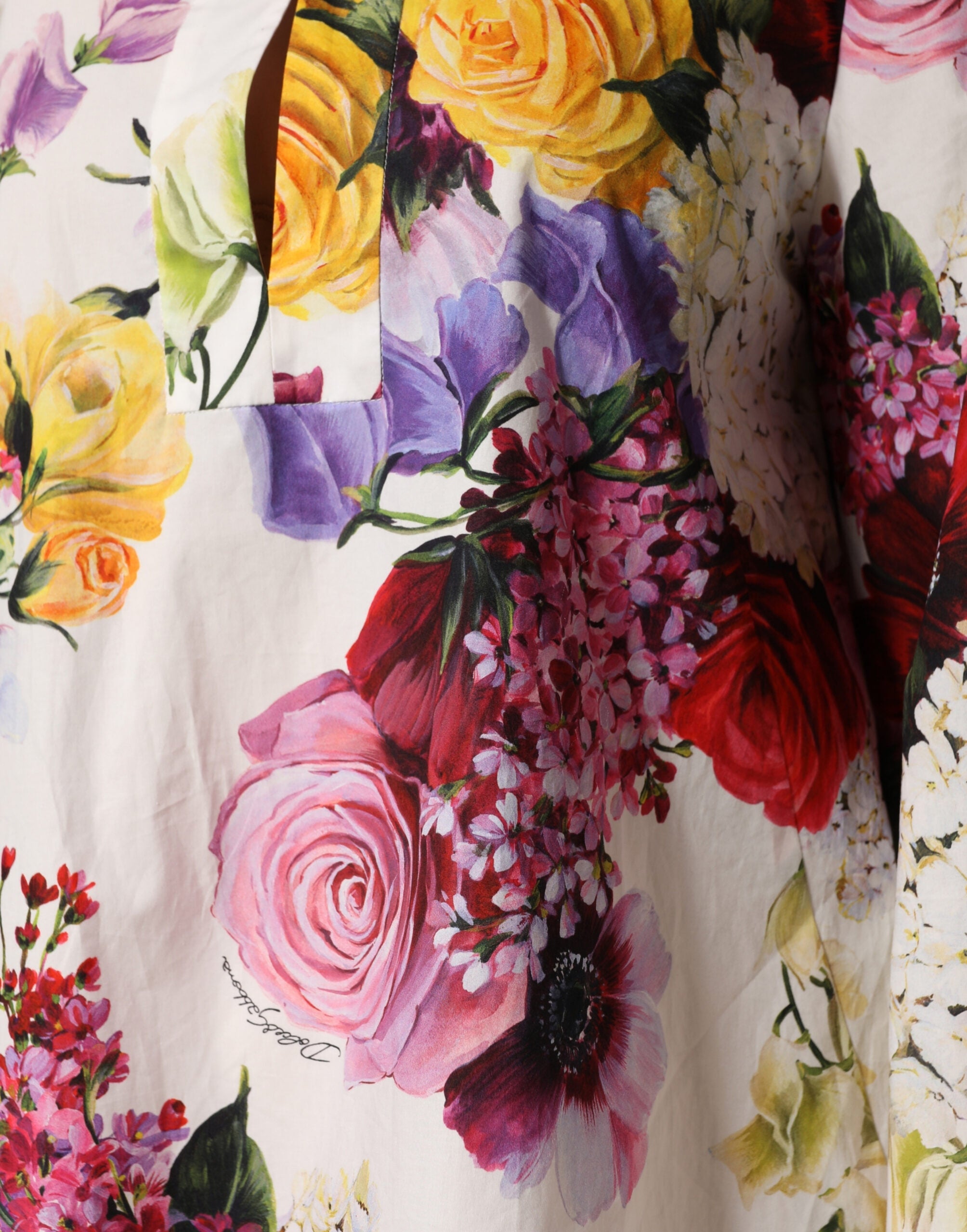 Dolce & Gabbana Multicolor Floral Cotton Longsleeves Midi Women's Dress