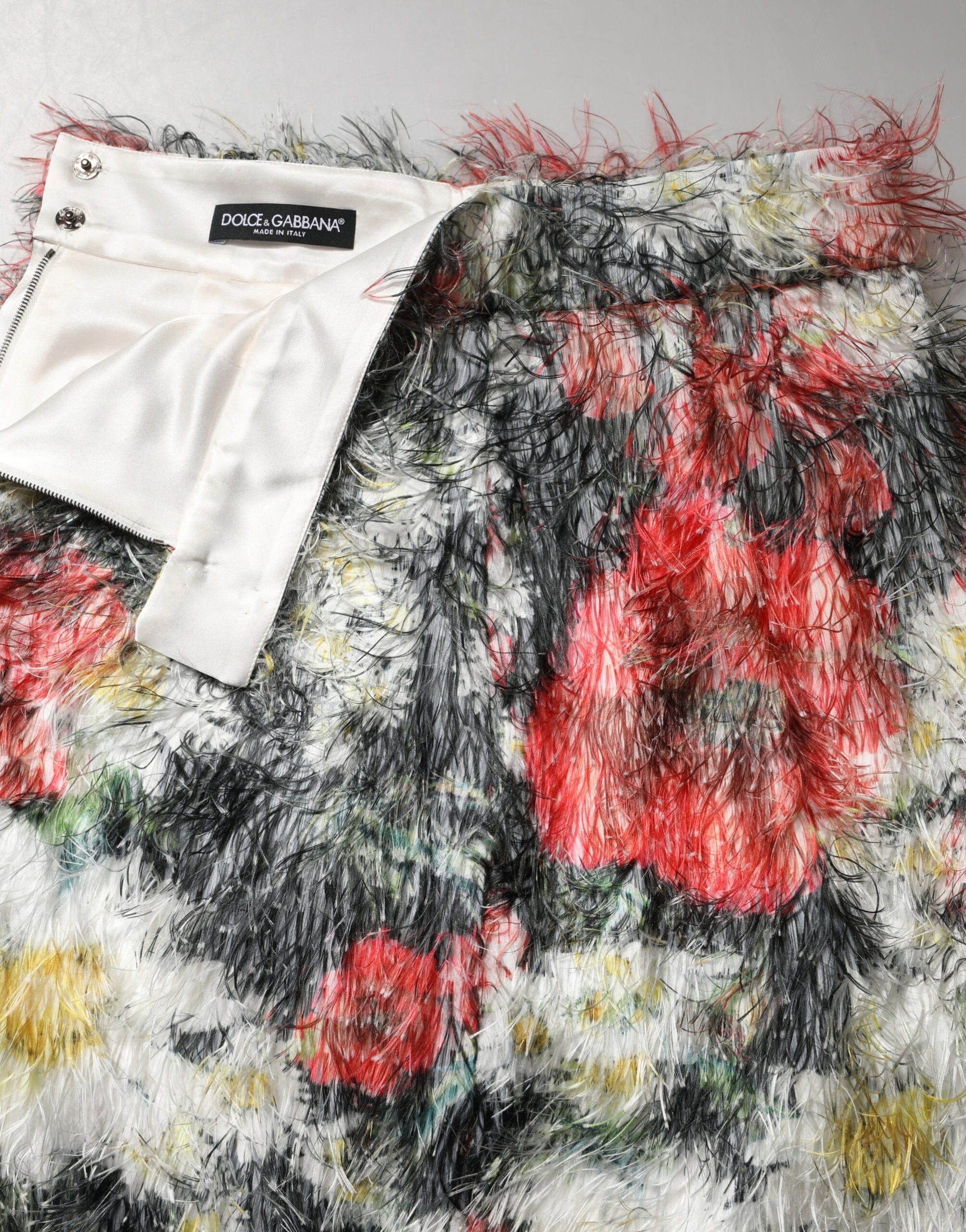 Dolce & Gabbana Multicolor Floral Textured Faux Fur Pencil Women's Skirt