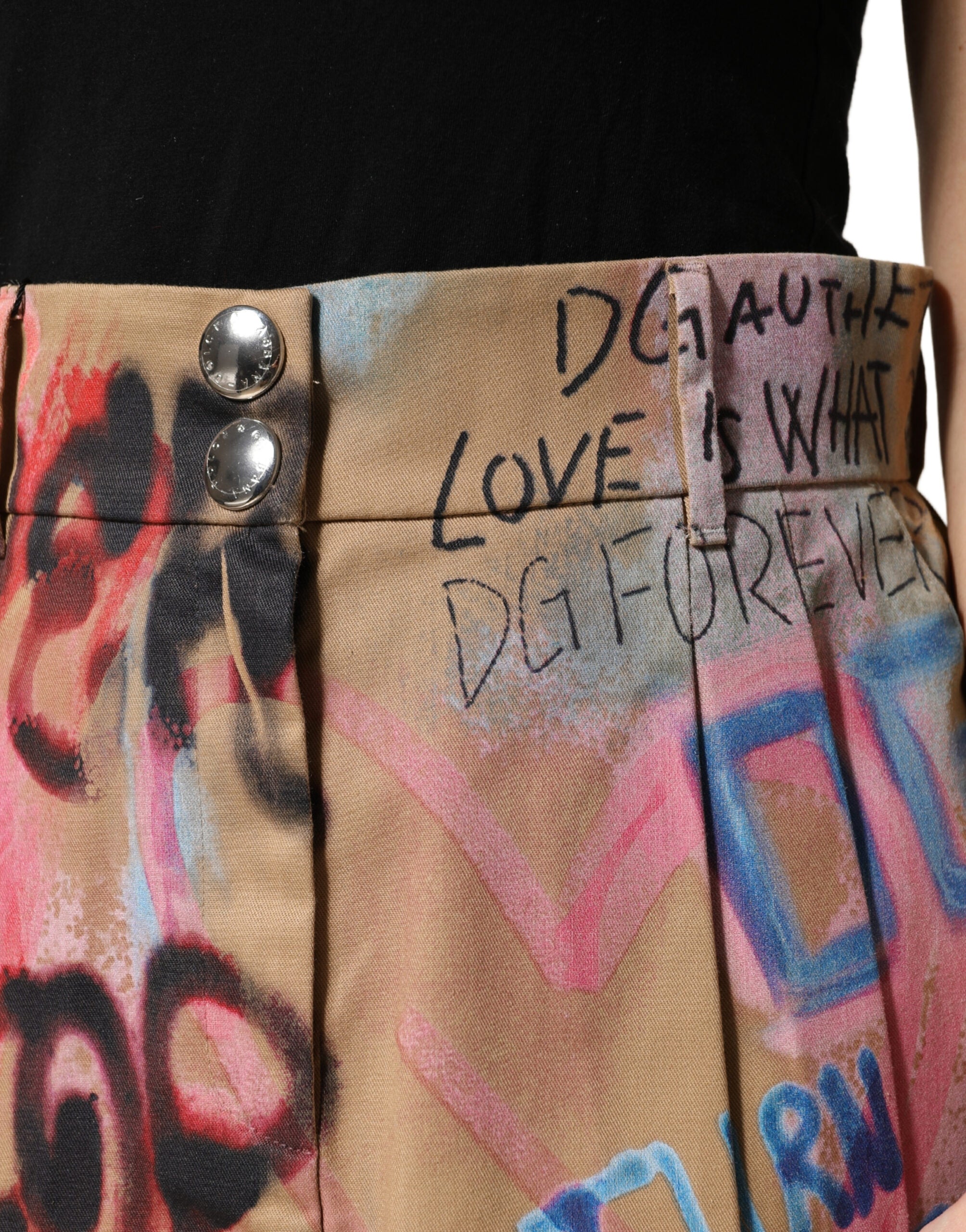 Dolce & Gabbana Beige Graffiti Print Cotton Blend Mini Women's Skirt