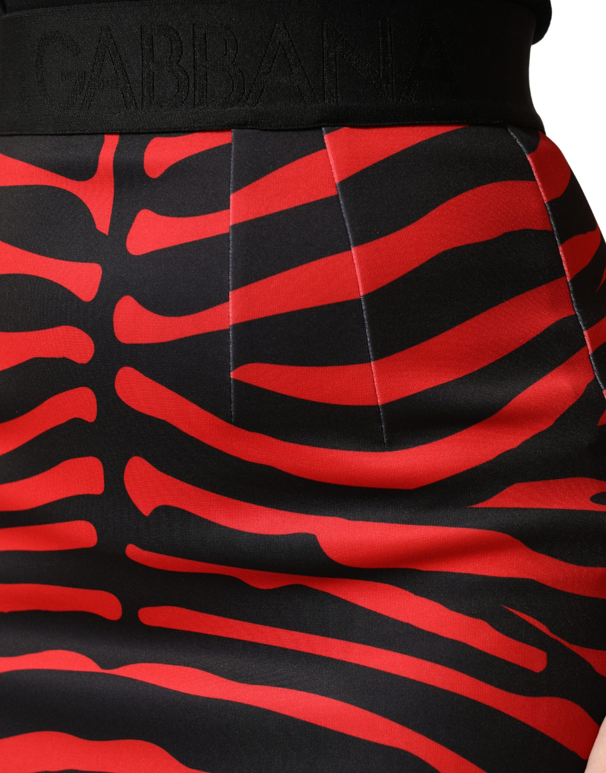 Dolce & Gabbana Red Black Zebra Print Polyester Pencil Midi Women's Skirt