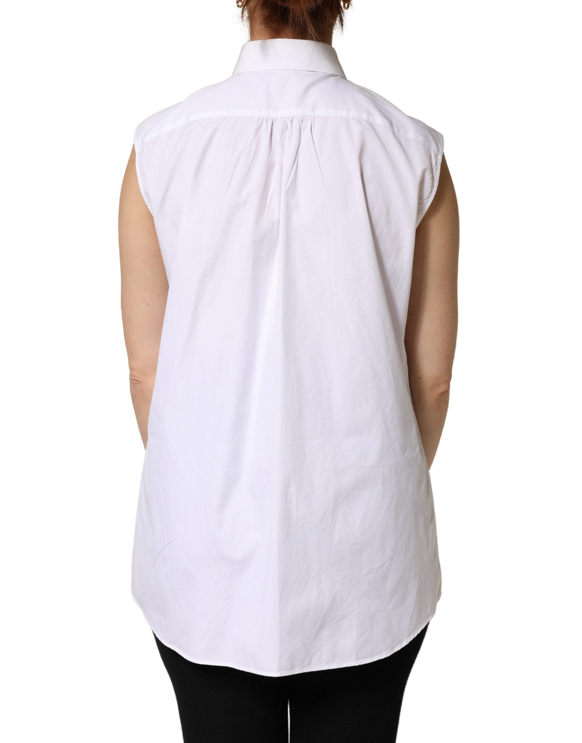 Dolce & Gabbana White Cotton Pleated Sleeveless Button Down Women's Top