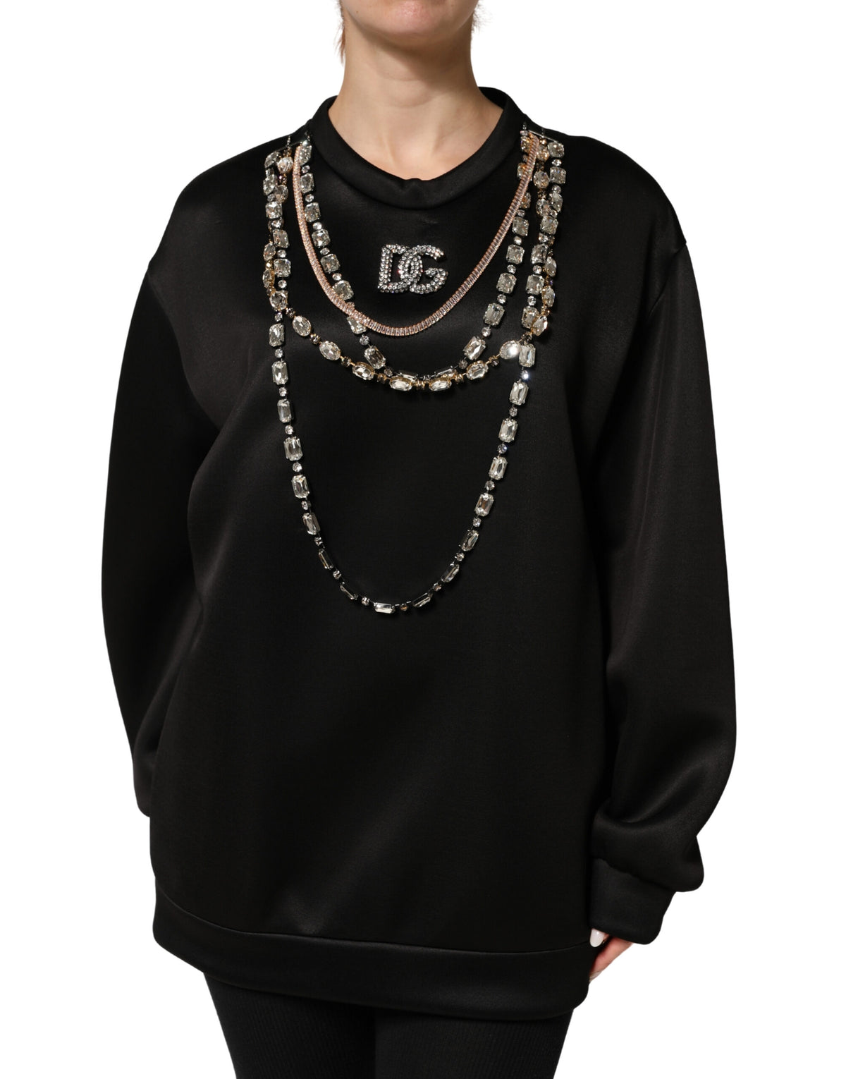 Dolce & Gabbana Black Embellished Logo Crystal Sweatshirt Women's Top (Pre-Owned)