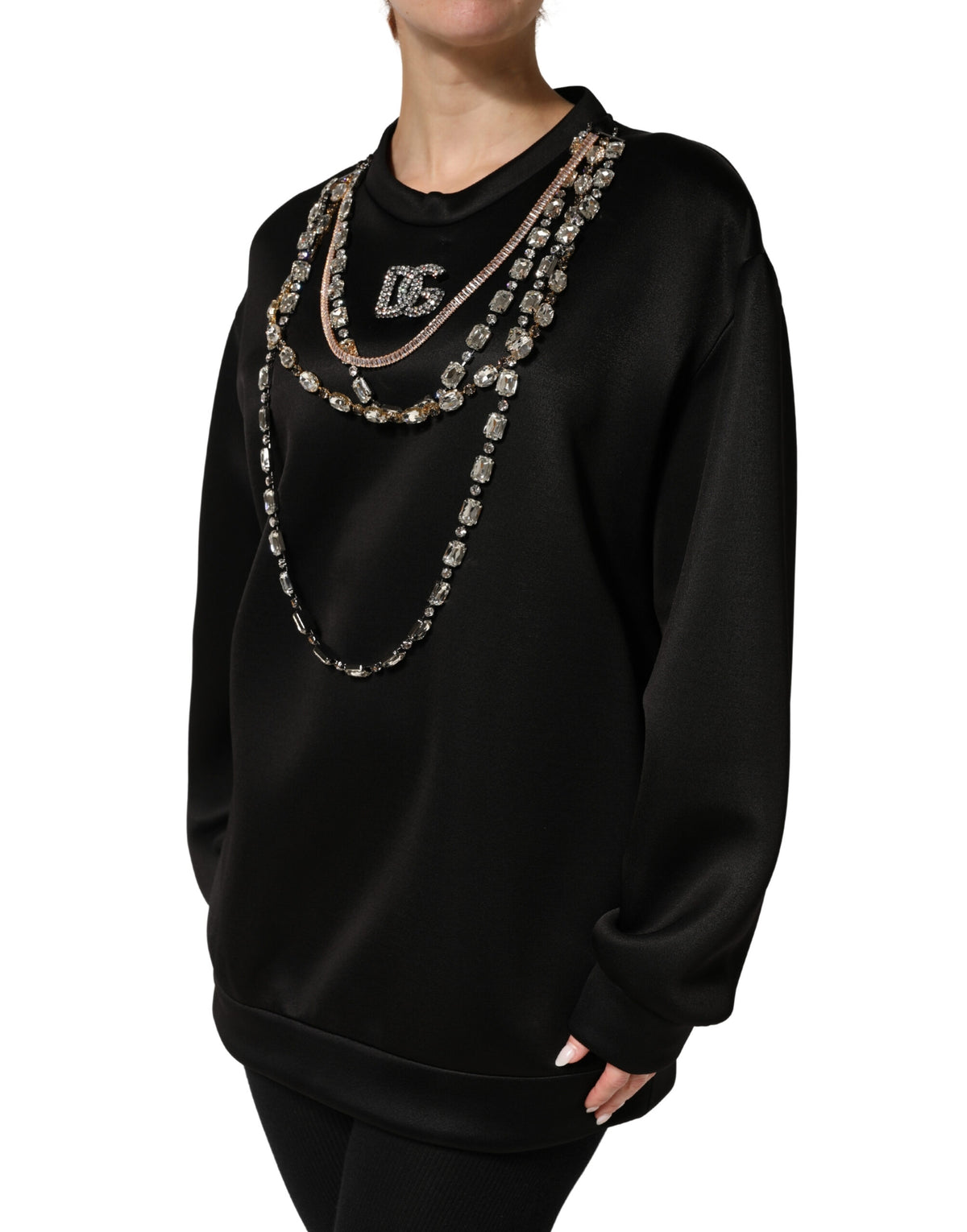 Dolce & Gabbana Black Embellished Logo Crystal Sweatshirt Women's Top (Pre-Owned)