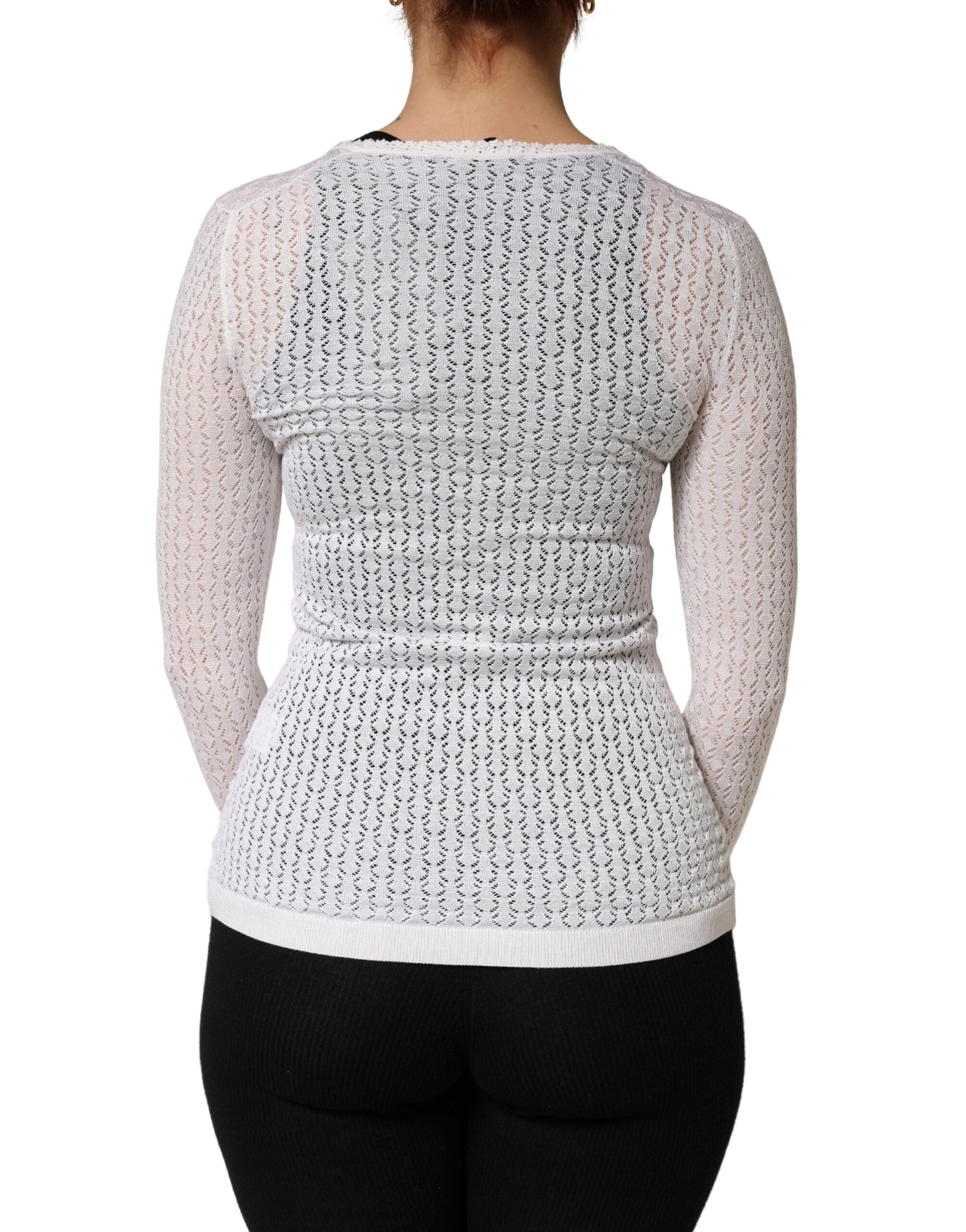 Dolce & Gabbana White Lace Silk Knit Long Sleeves Cardigan Women's Top (Pre-Owned)