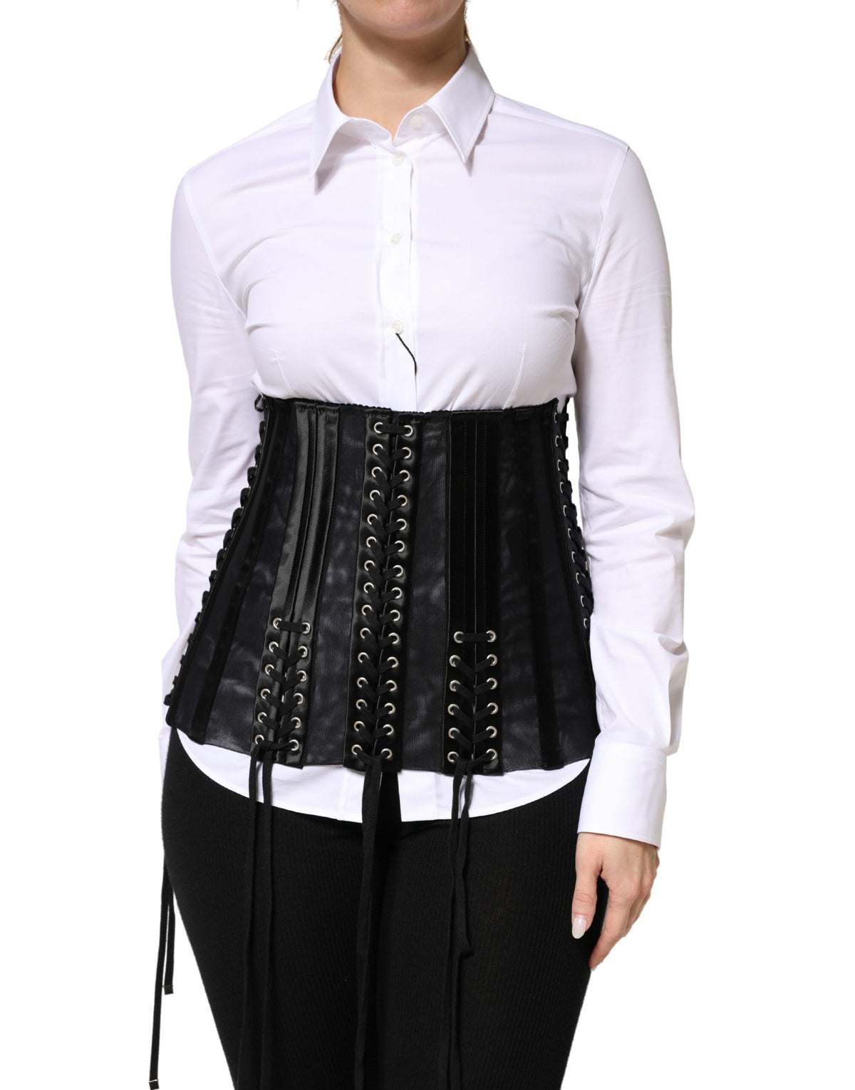 Dolce & Gabbana Black Lace-Up Waist Cincher Bustier Corset Women's Top