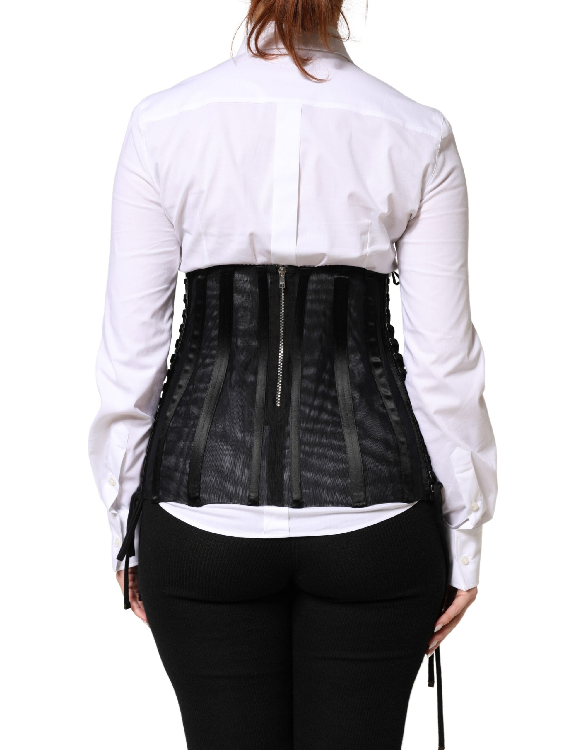 Dolce & Gabbana Black Lace-Up Waist Cincher Bustier Corset Women's Top
