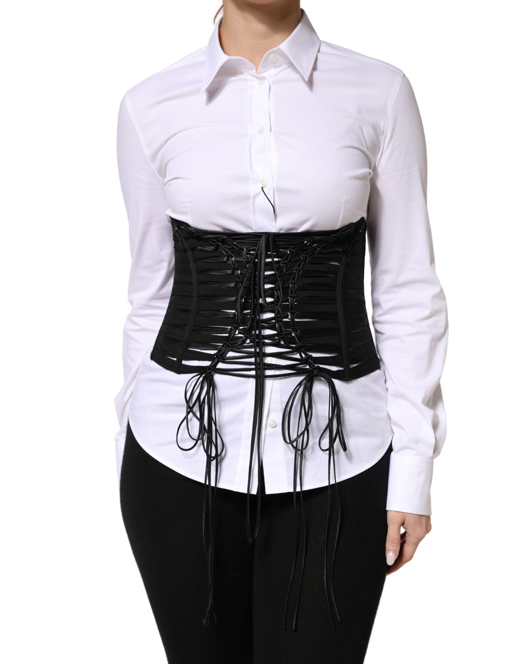 Dolce & Gabbana Black Polyester LaceUp Waist Cincher Corset Women's Top