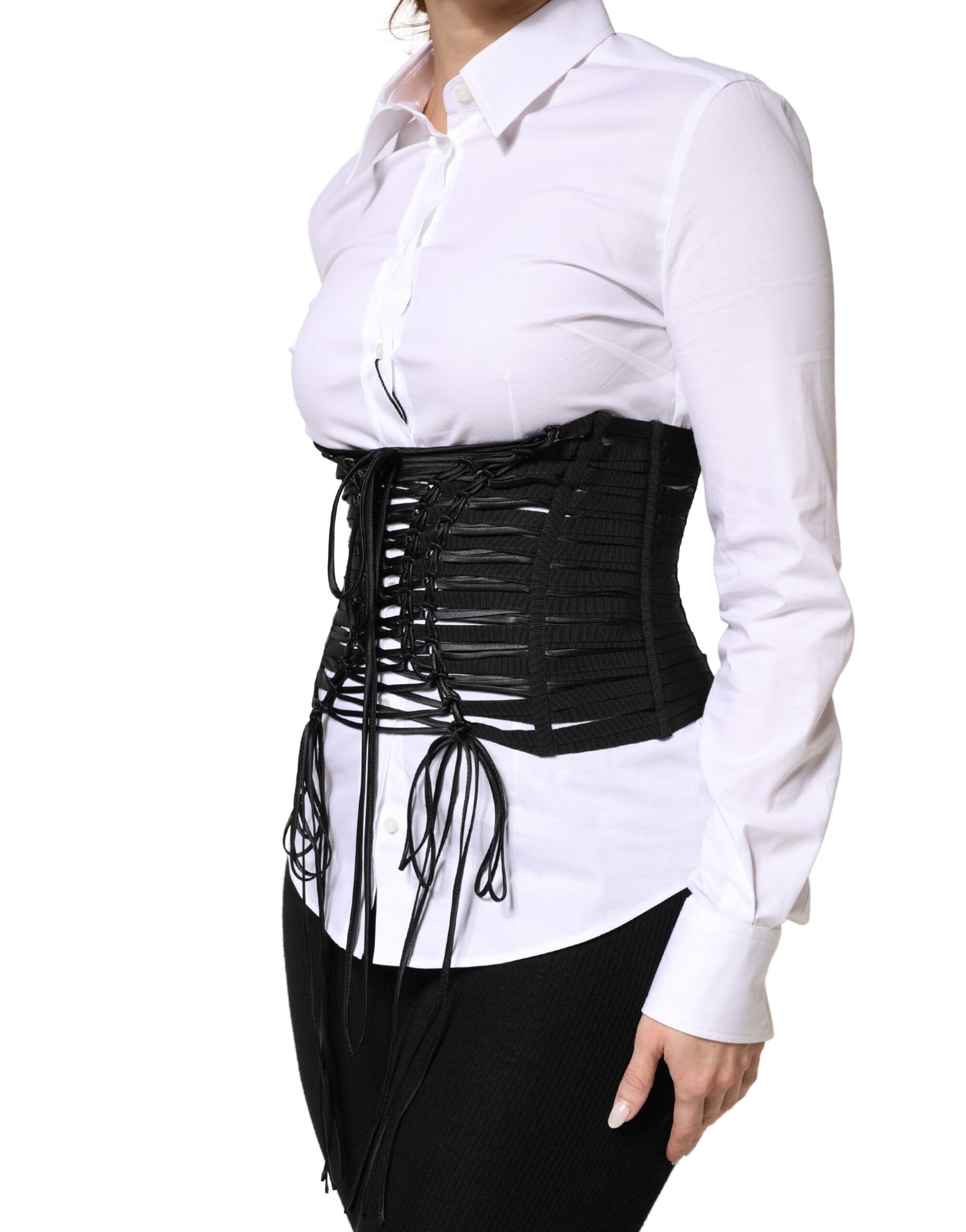 Dolce & Gabbana Black Polyester LaceUp Waist Cincher Corset Women's Top