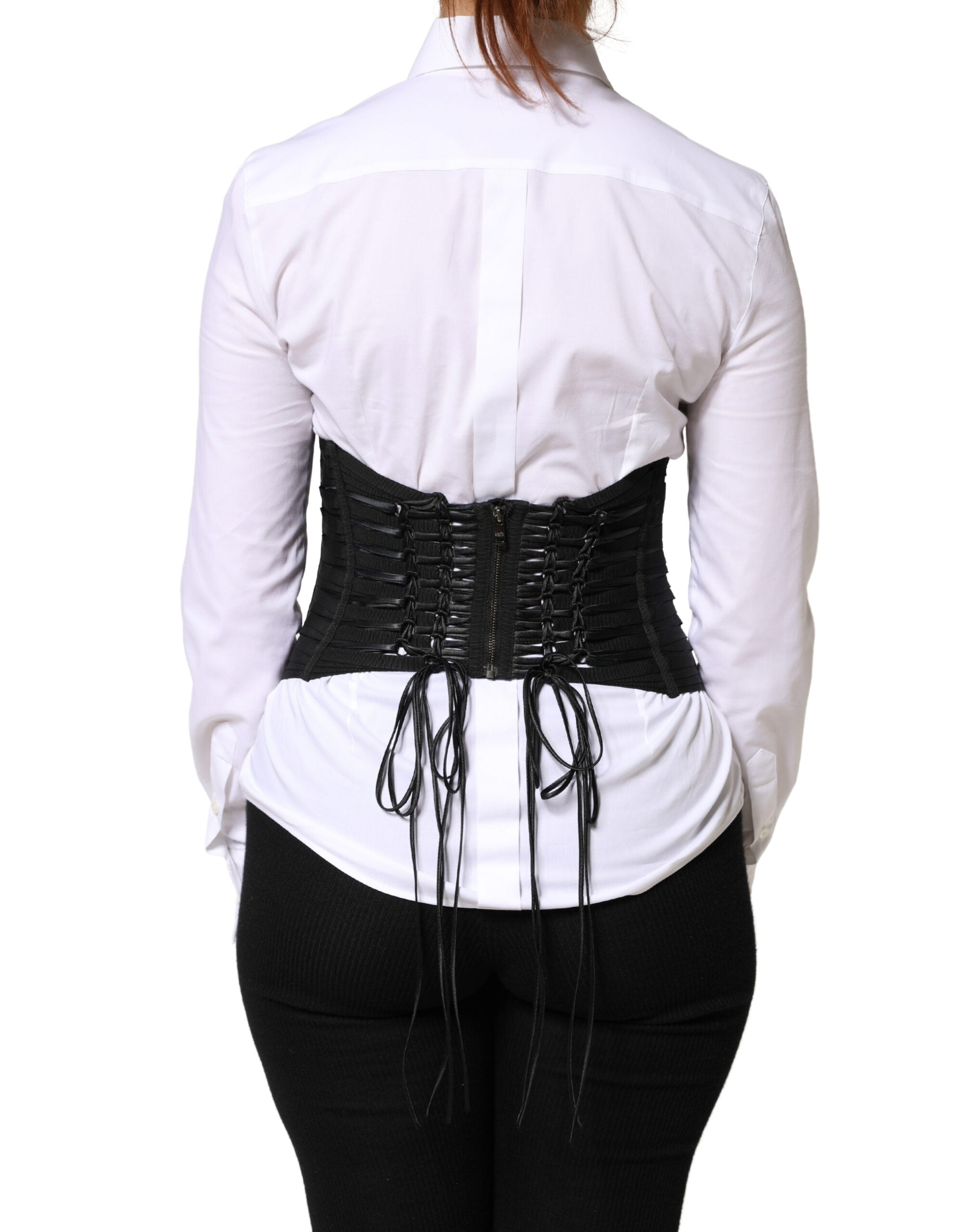 Dolce & Gabbana Black Polyester LaceUp Waist Cincher Corset Women's Top