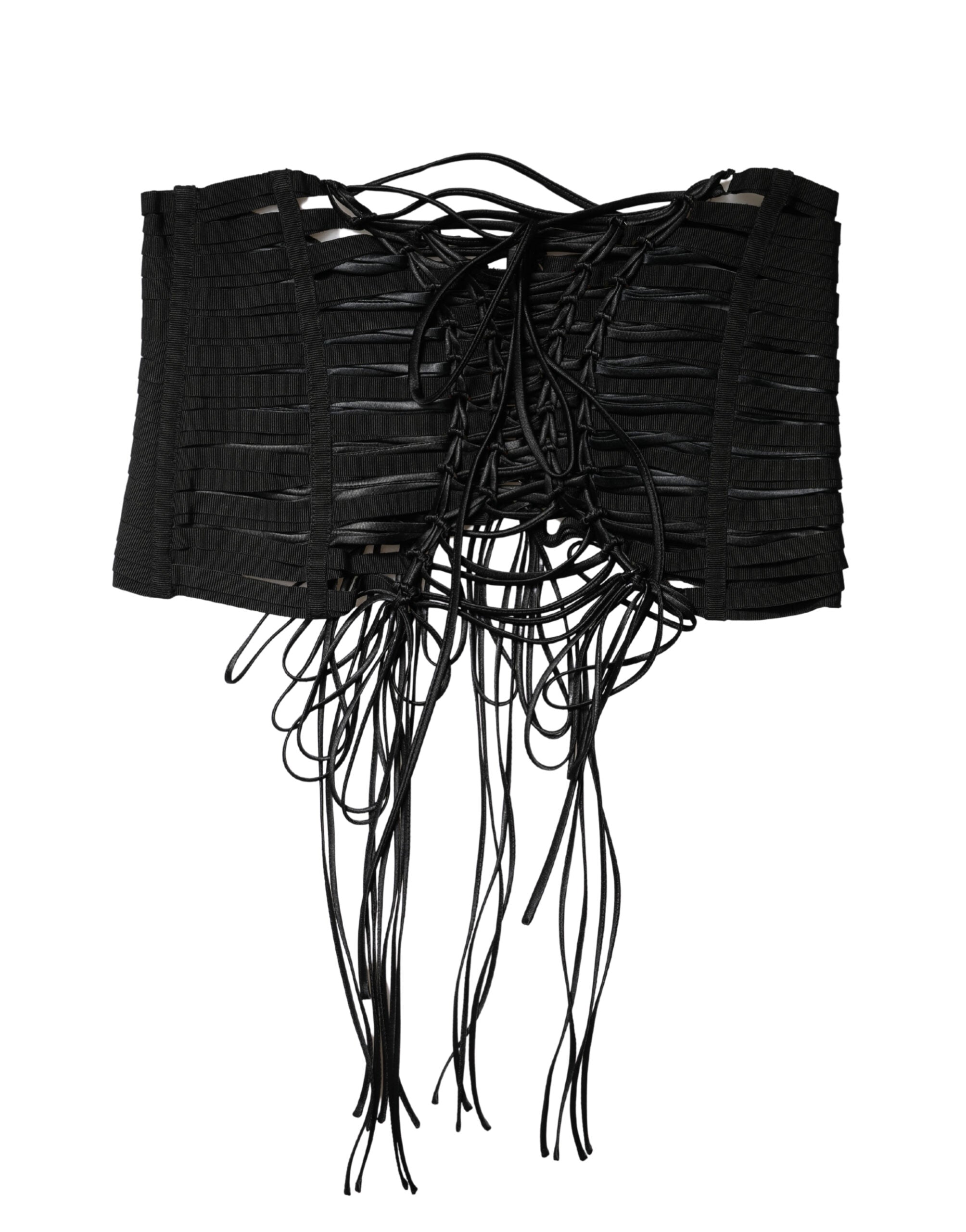 Dolce & Gabbana Black Polyester LaceUp Waist Cincher Corset Women's Top