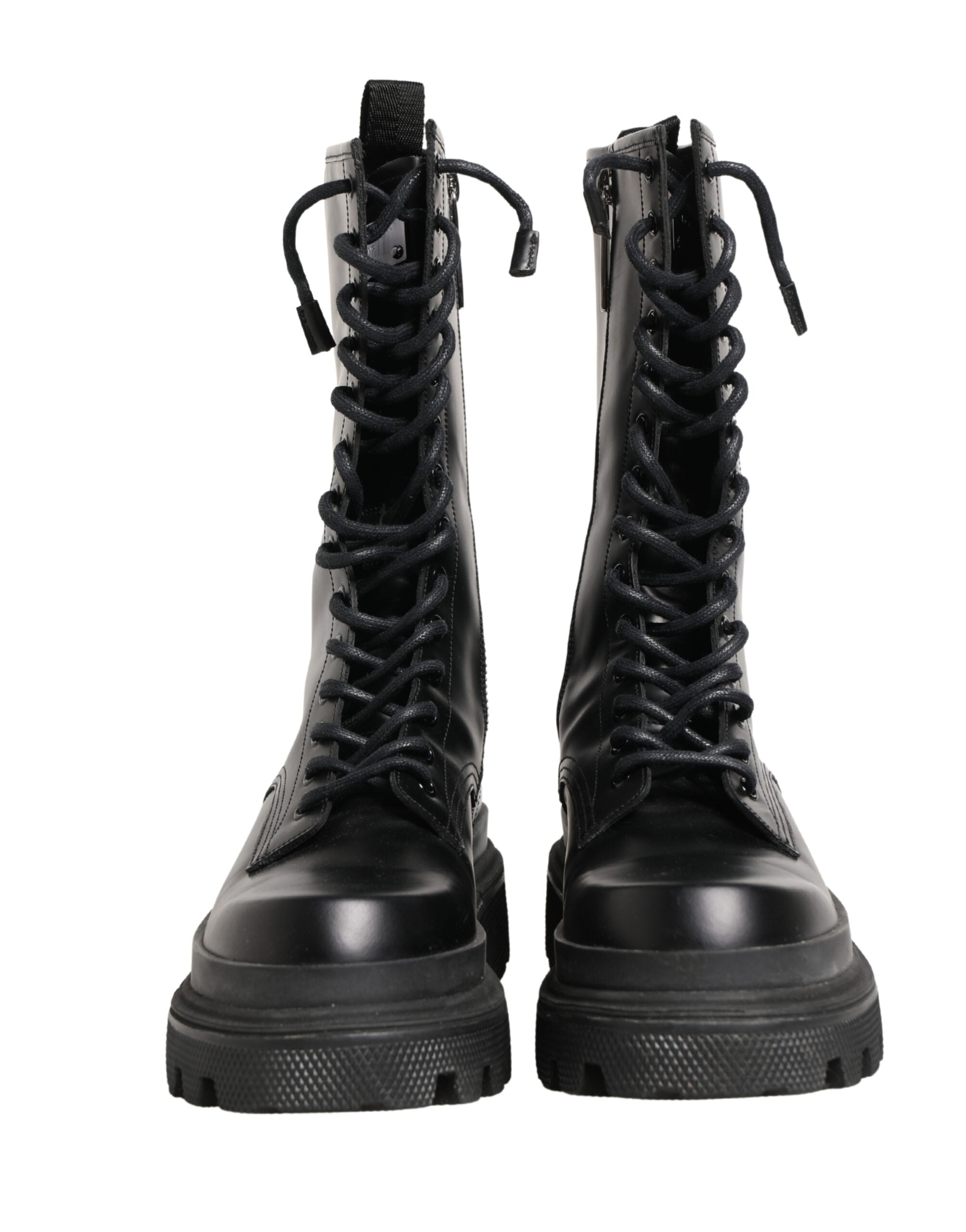 Dolce & Gabbana Black Leather Trek Sole Combat Boots Men's Shoes