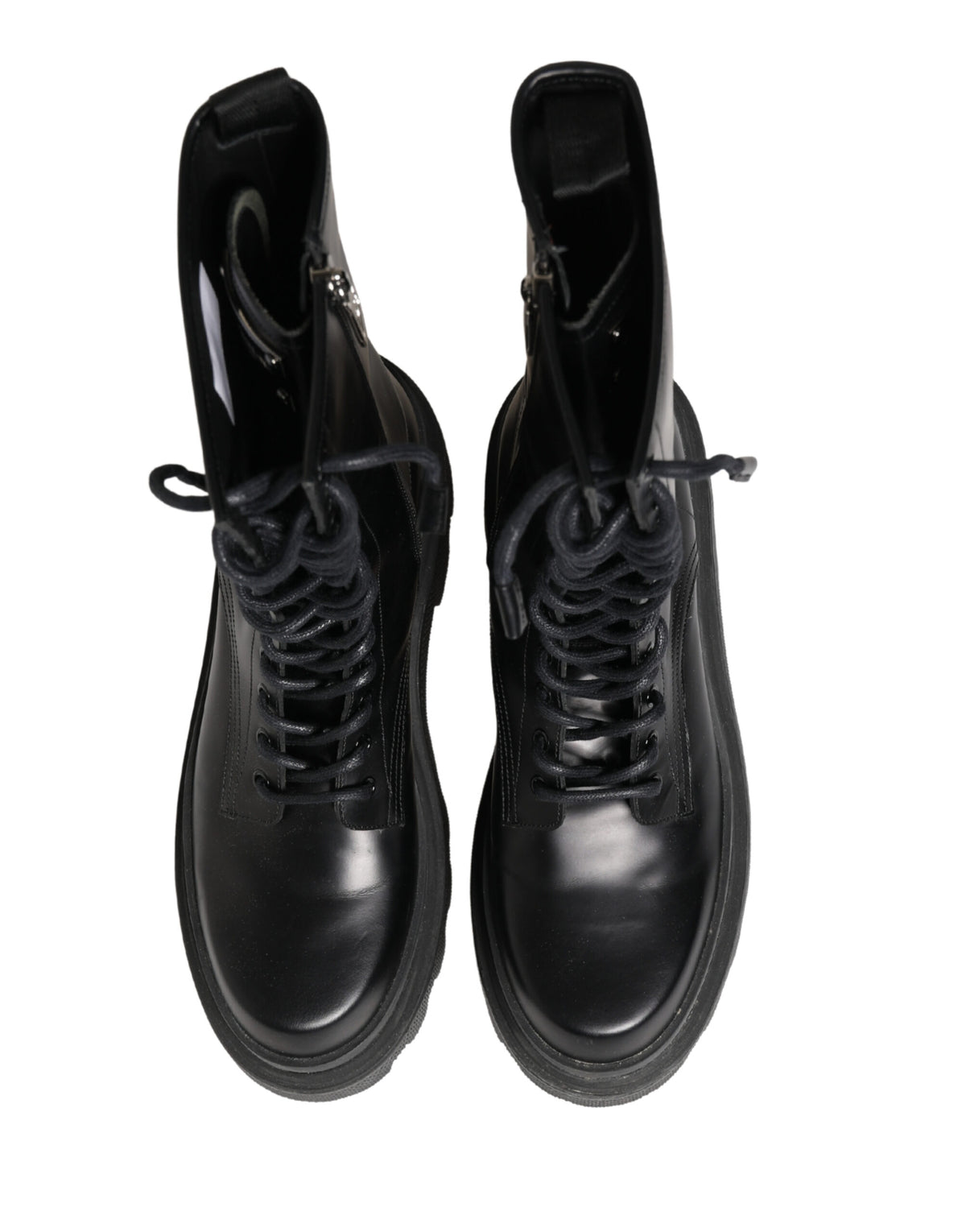 Dolce & Gabbana Black Leather Trek Sole Combat Boots Men's Shoes