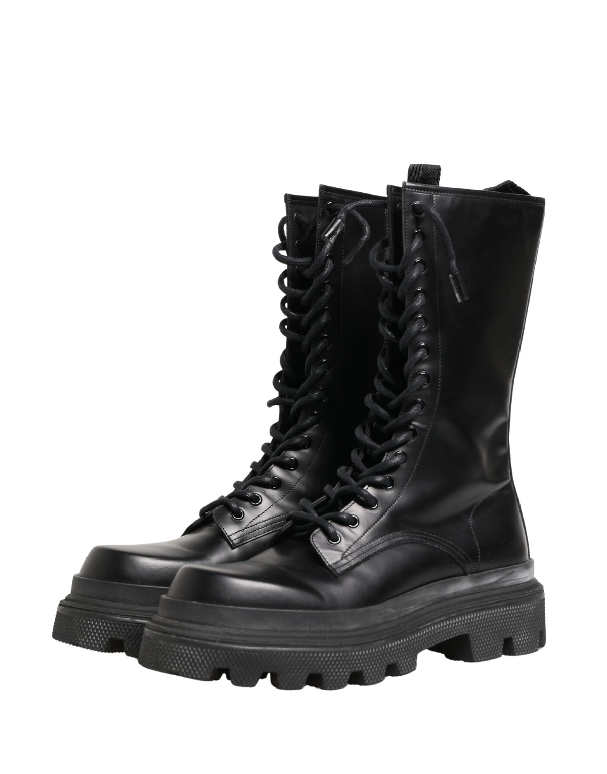 Dolce & Gabbana Black Leather Trek Sole Combat Boots Men's Shoes