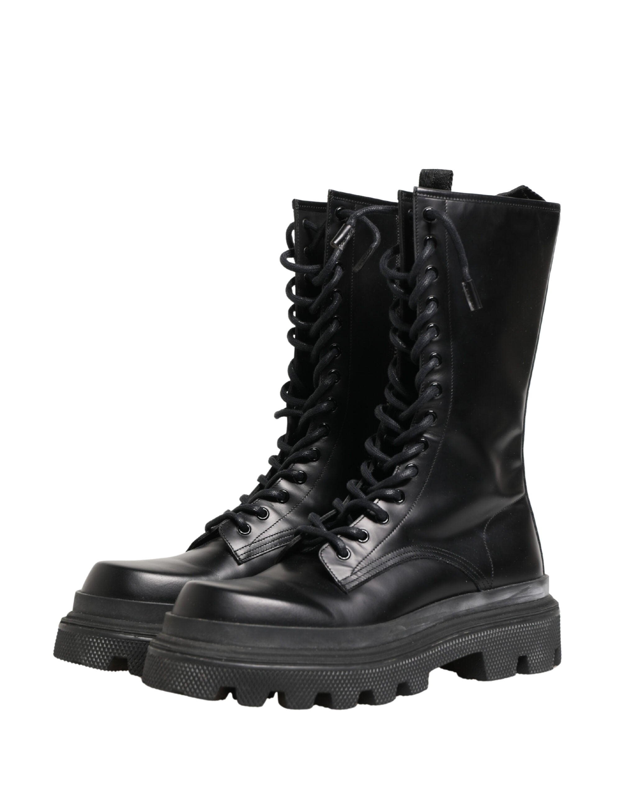 Dolce & Gabbana Black Leather Trek Sole Combat Boots Men's Shoes