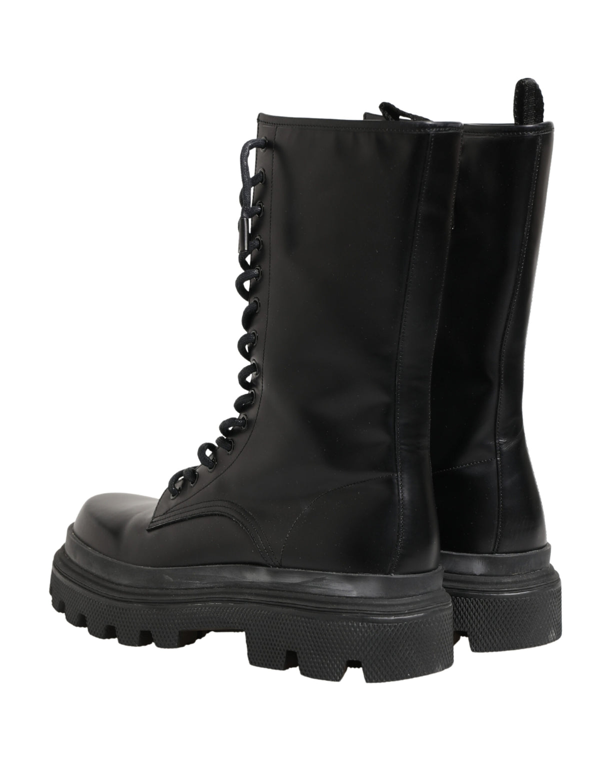 Dolce & Gabbana Black Leather Trek Sole Combat Boots Men's Shoes